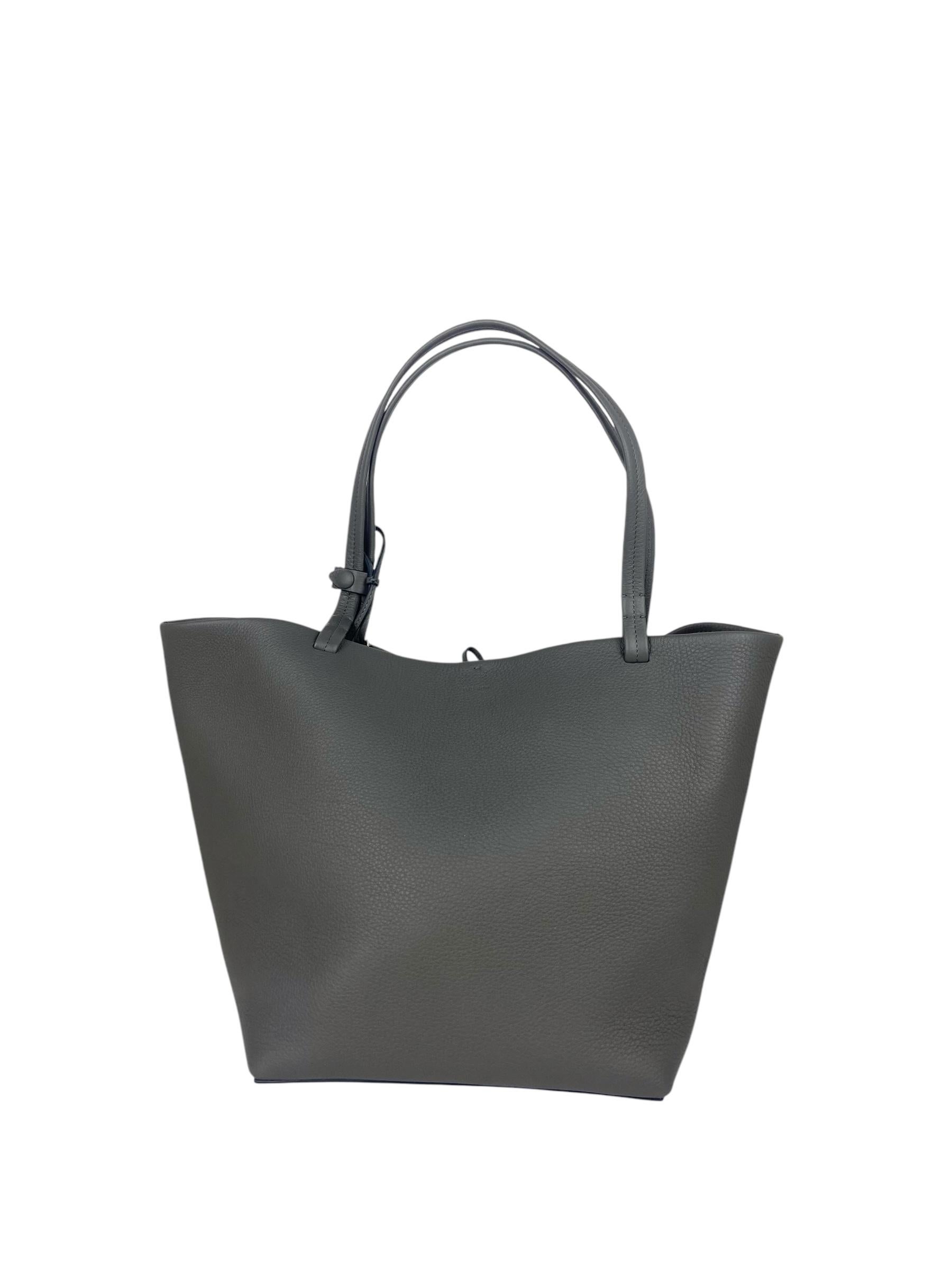 Gray The Row Timouse Grey Grained Calfskin Leather Park Tote Three Bag with Insert