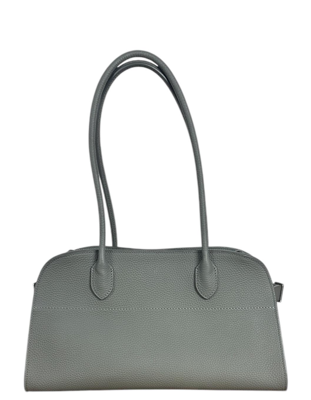 Gray The Row Timouse Grey Pebbled Leather E/W Soft Margaux 12 Bag