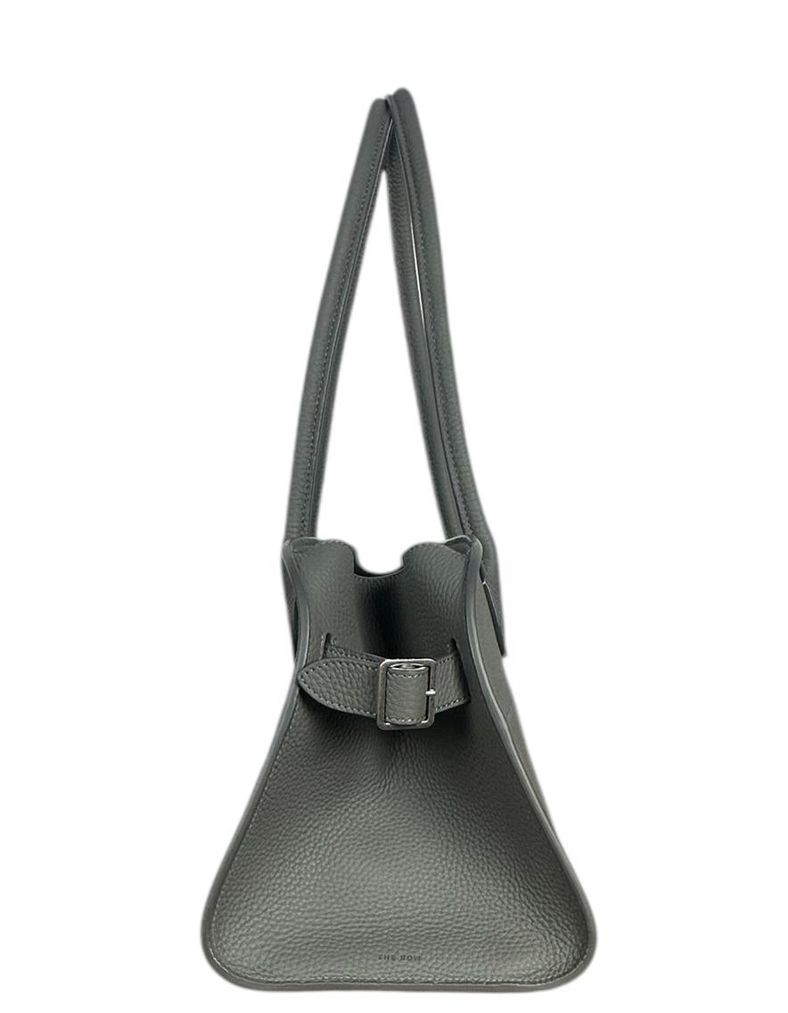 The Row Timouse Grey Pebbled Leather E/W Soft Margaux 12 Bag In Excellent Condition In New York, NY