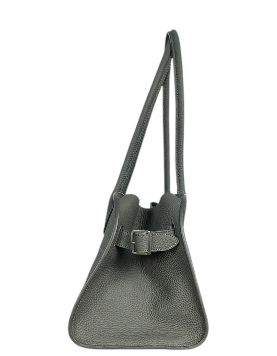 Women's The Row Timouse Grey Pebbled Leather E/W Soft Margaux 12 Bag