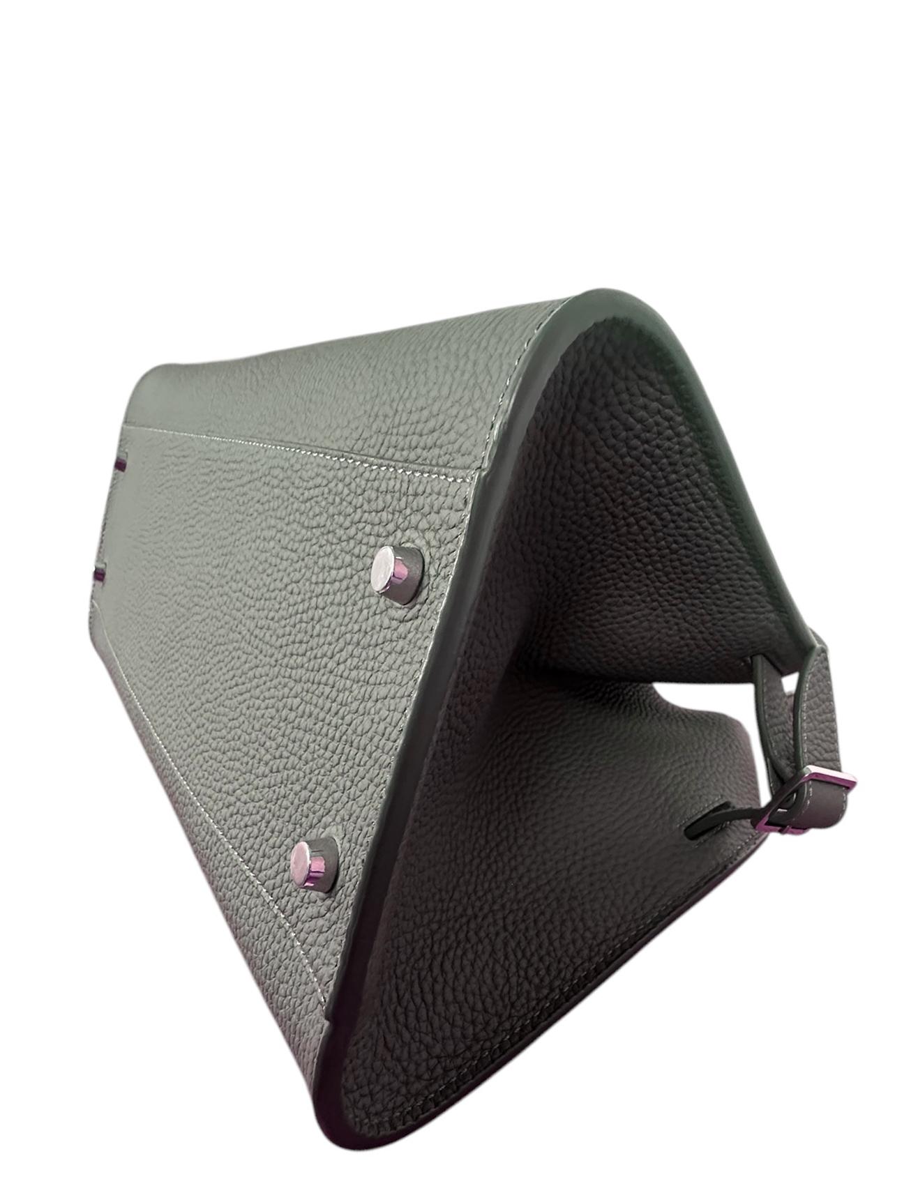 The Row Timouse Grey Pebbled Leather E/W Soft Margaux 12 Bag 4