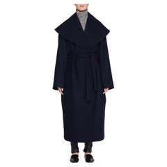 The Row 'Utan' cappotto oversize con collo a scialle e cravatta in lana blu navy S