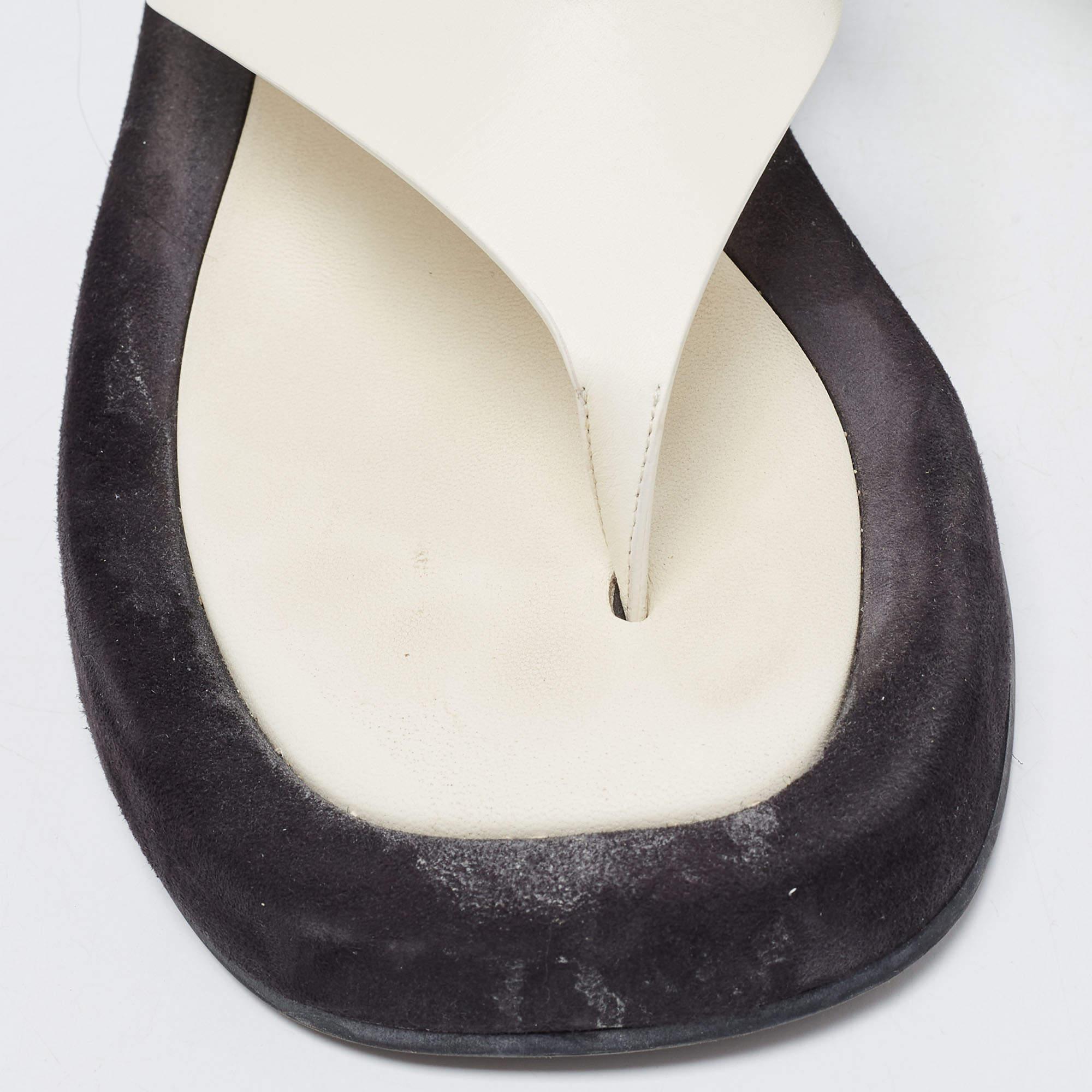 The Row White /Black Leather and Suede Ginza Thong Flats Size 39 1