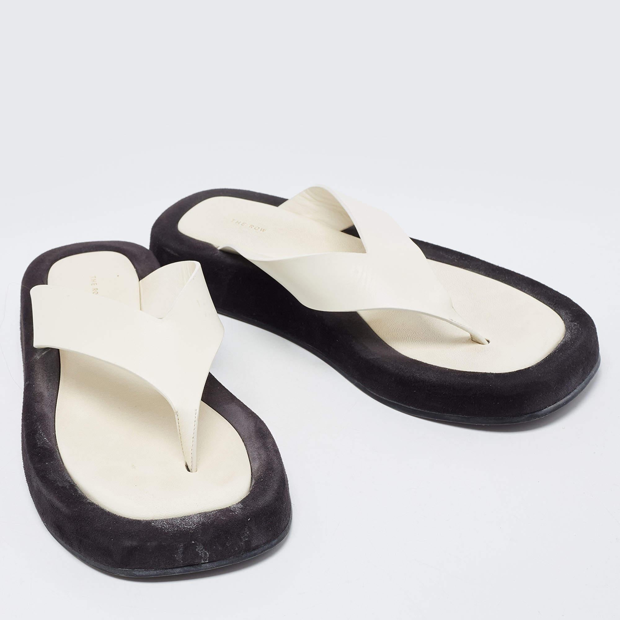 The Row White /Black Leather and Suede Ginza Thong Flats Size 39 2