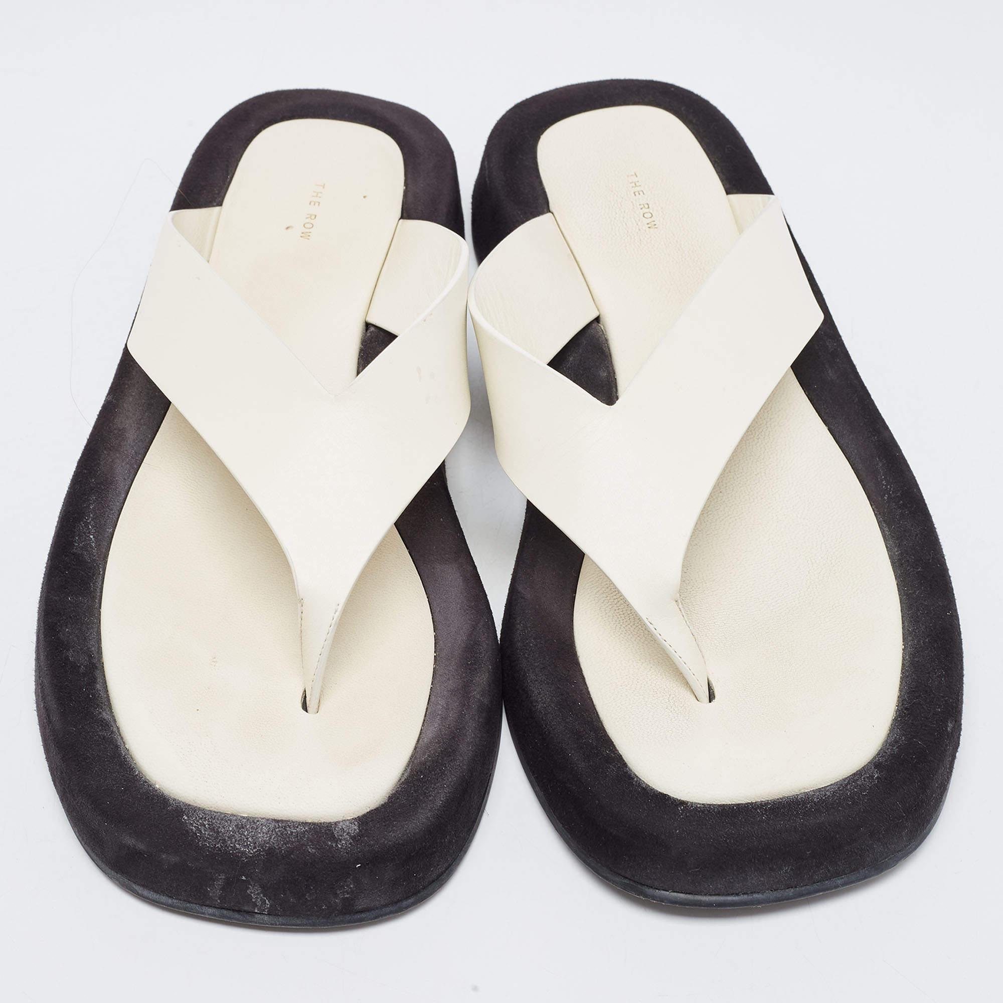 The Row White /Black Leather and Suede Ginza Thong Flats Size 39 3