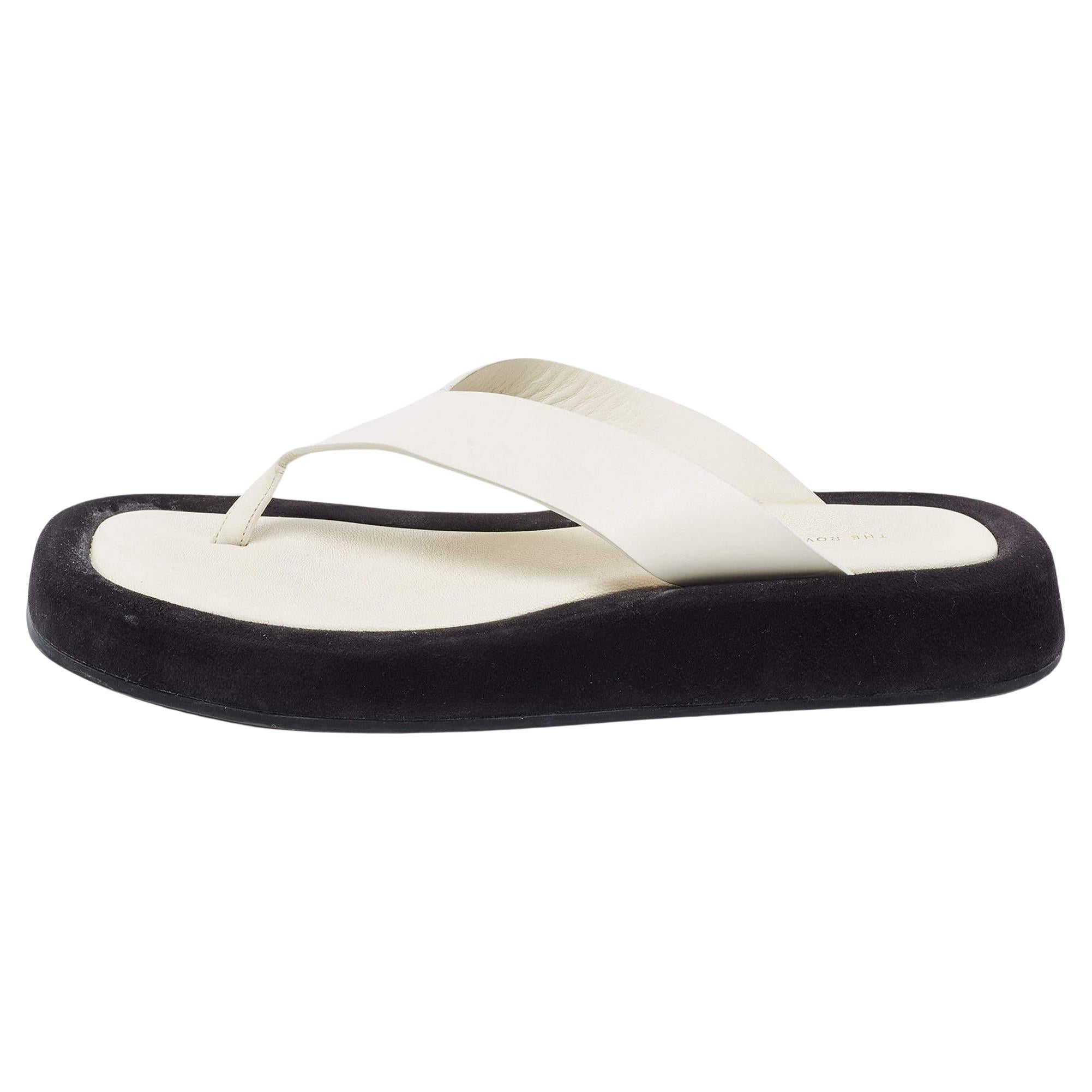 The Row White /Black Leather and Suede Ginza Thong Flats Size 39