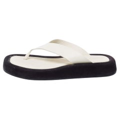 The Row White /Black Leather and Suede Ginza Thong Flats Size 39