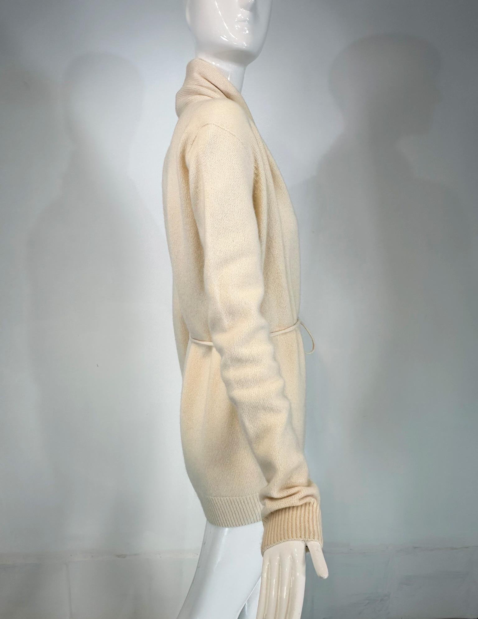 The Row White Cashmere Shawl Collar Belted Wrap Sweater For Sale 6