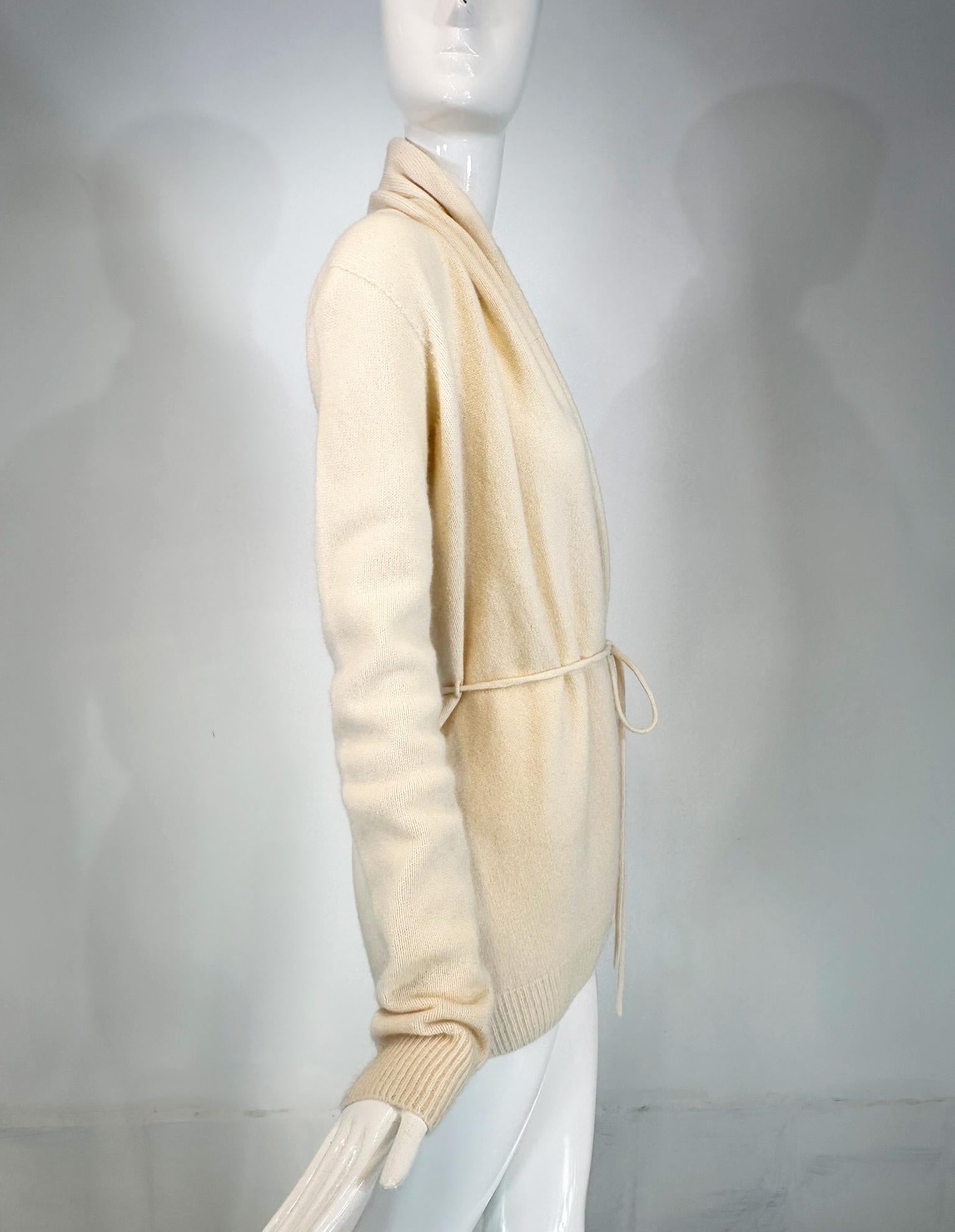 The Row White Cashmere Shawl Collar Belted Wrap Sweater For Sale 7