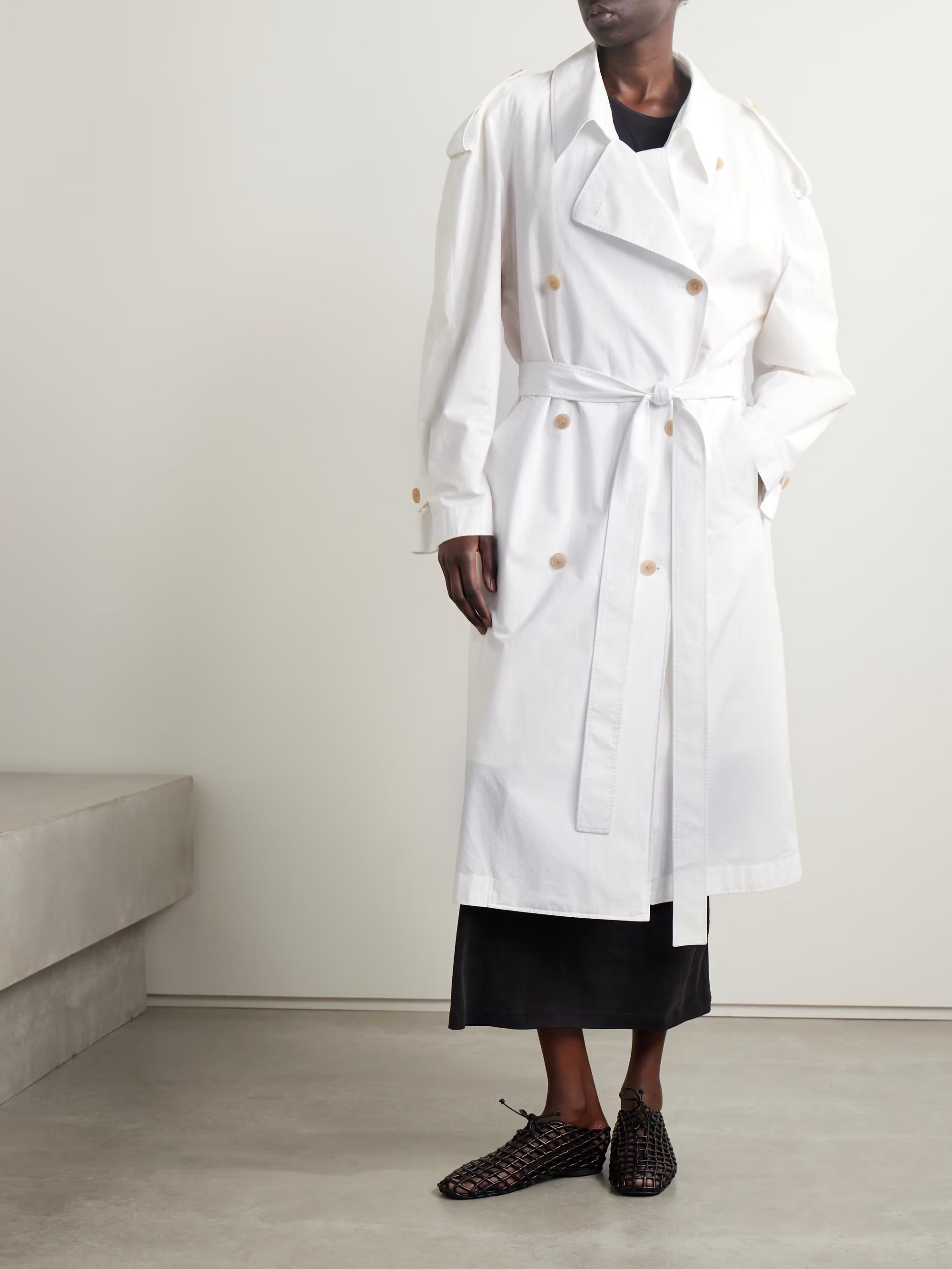 THE ROW cotone bianco 2024 DENVER LAVATO POPLIN TRENCH Giacca Cappotto S.S. White in vendita 6