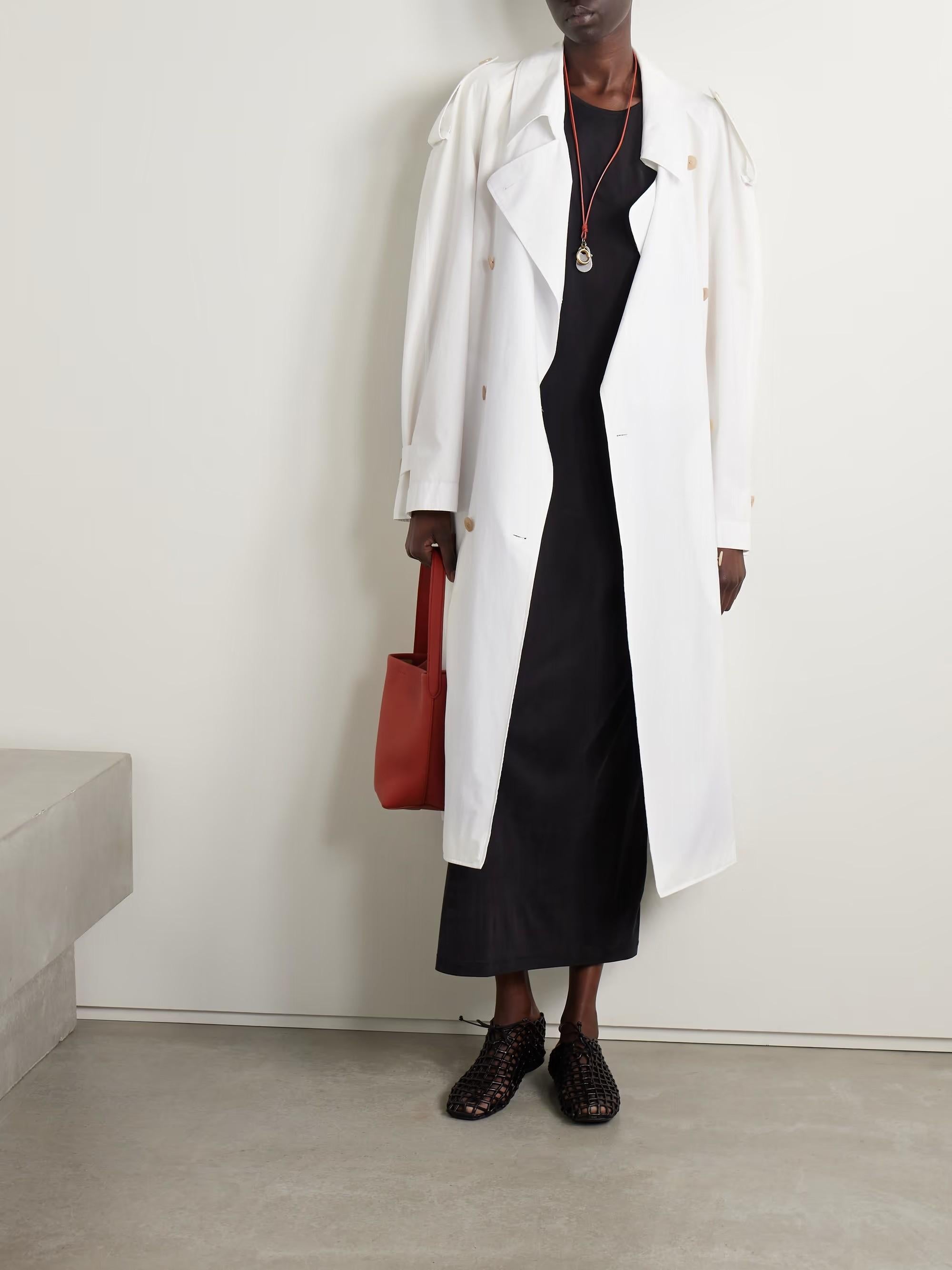 THE ROW cotone bianco 2024 DENVER LAVATO POPLIN TRENCH Giacca Cappotto S.S. White in vendita 5