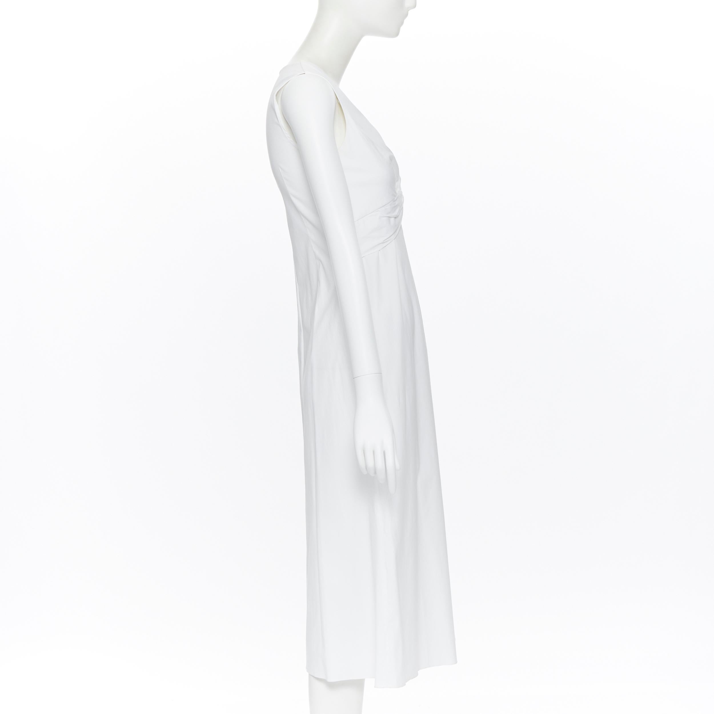Gray THE ROW white cotton blend draped knot bust V-neck minimal maxi dress US0