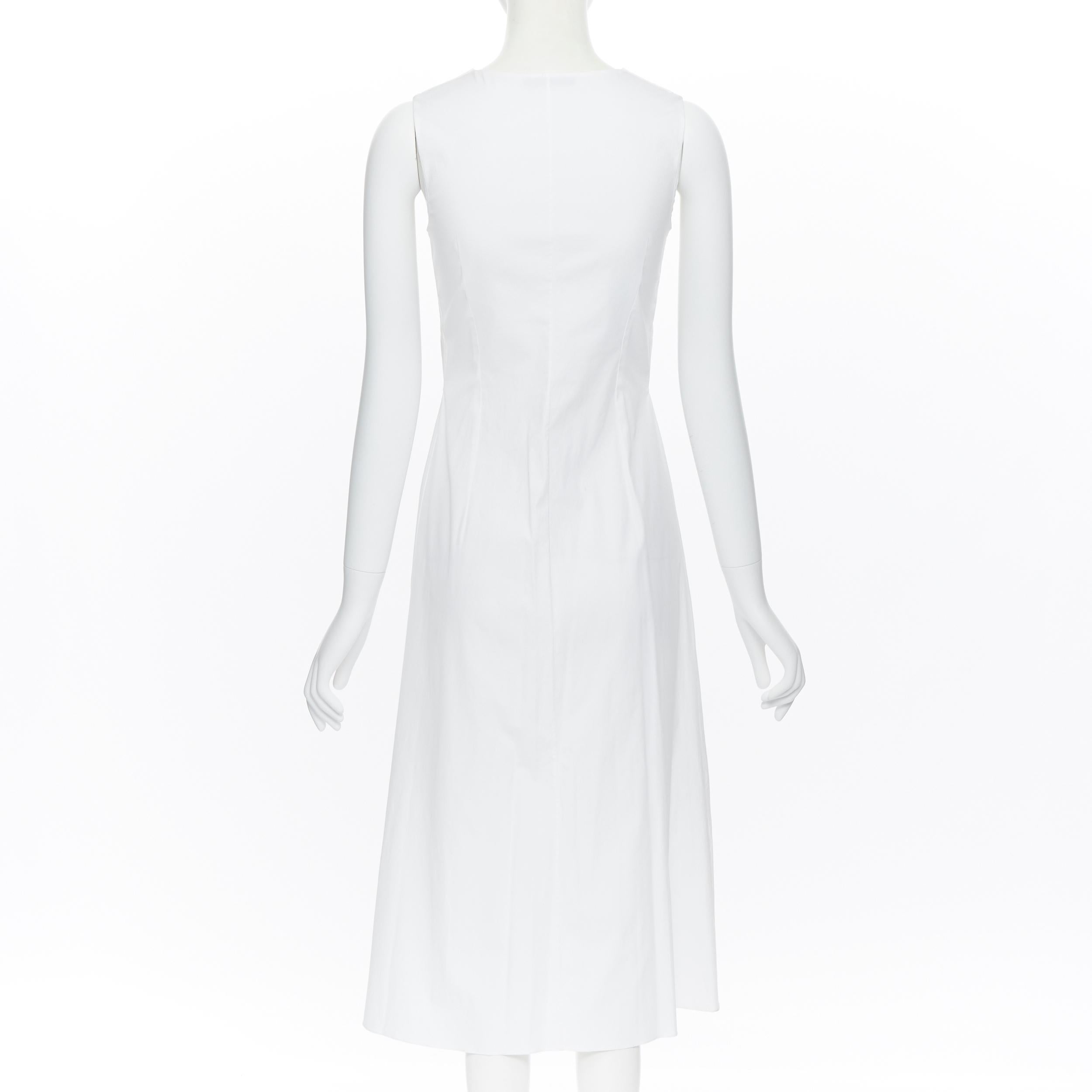 THE ROW white cotton blend draped knot bust V-neck minimal maxi dress US0 In Excellent Condition In Hong Kong, NT