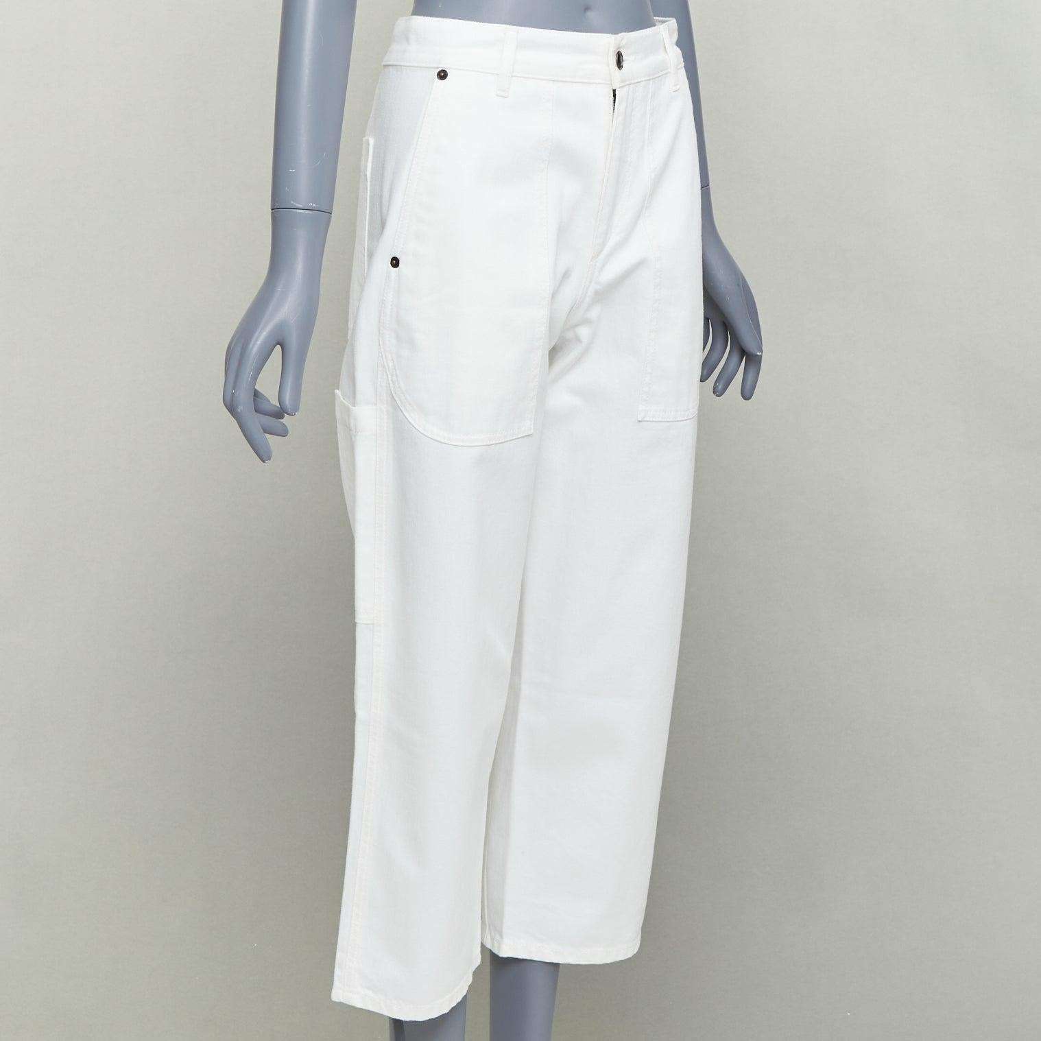 THE ROW weiße Baumwoll-Jeans mit aufgesetzten Taschen und hoher Taille US0 XS (Grau) im Angebot