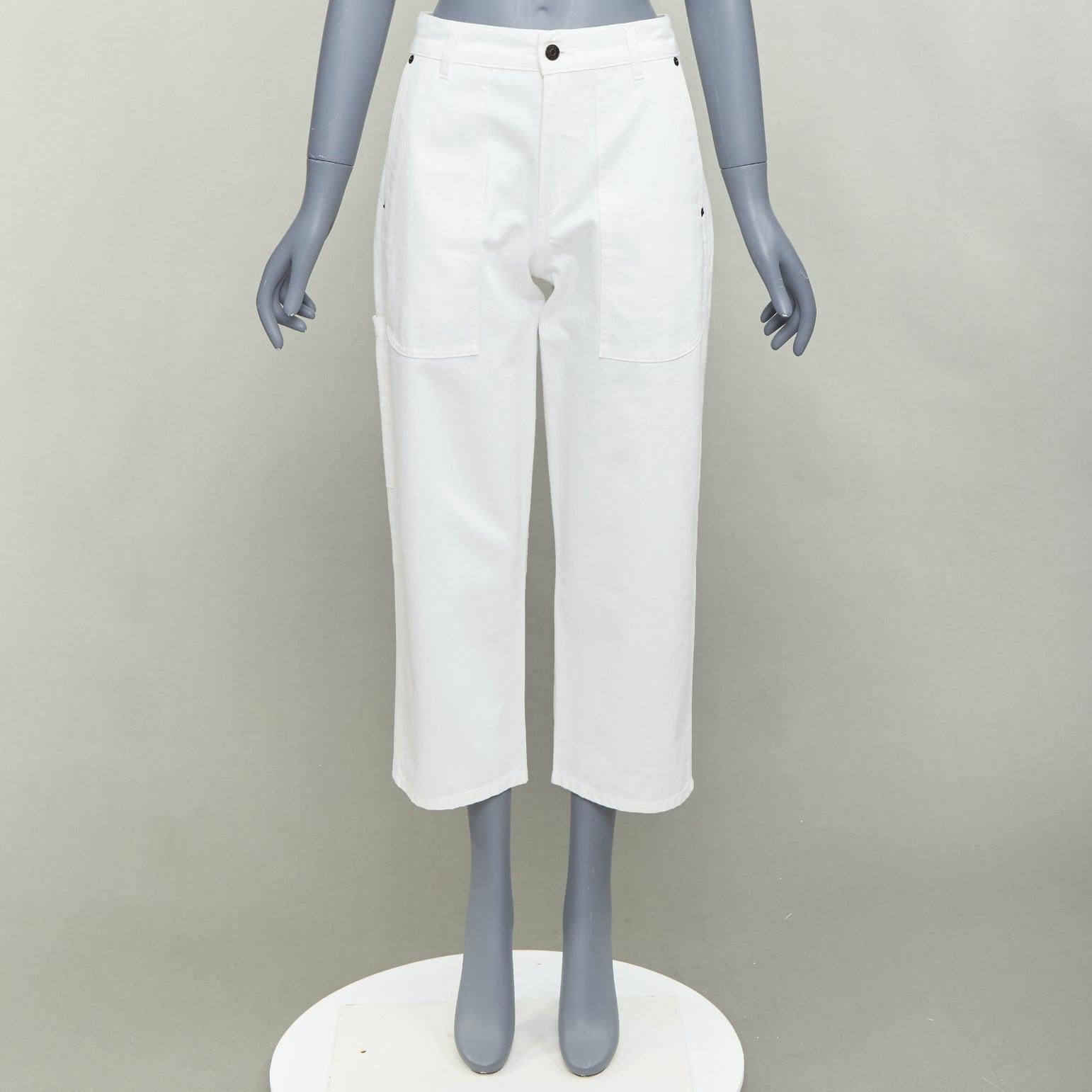 THE ROW weiße Baumwoll-Jeans mit aufgesetzten Taschen und hoher Taille US0 XS im Angebot 4