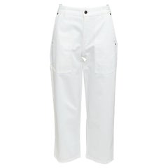 THE ROW white cotton studded patch pockets high waist crop jeans US0 XS
