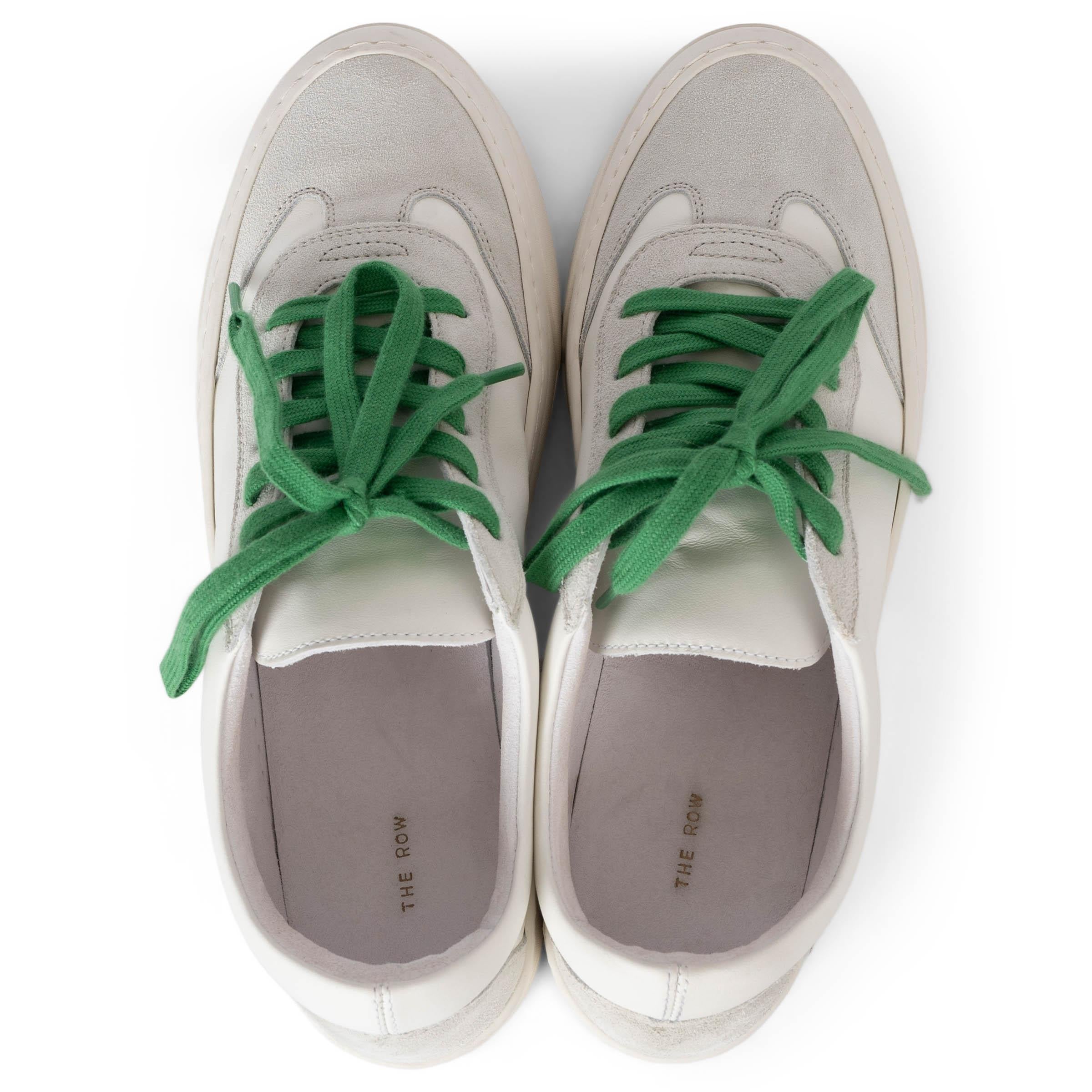 Women's THE ROW white & green suede & leather MARLEY Sneakers Shoes 38.5 fit 38