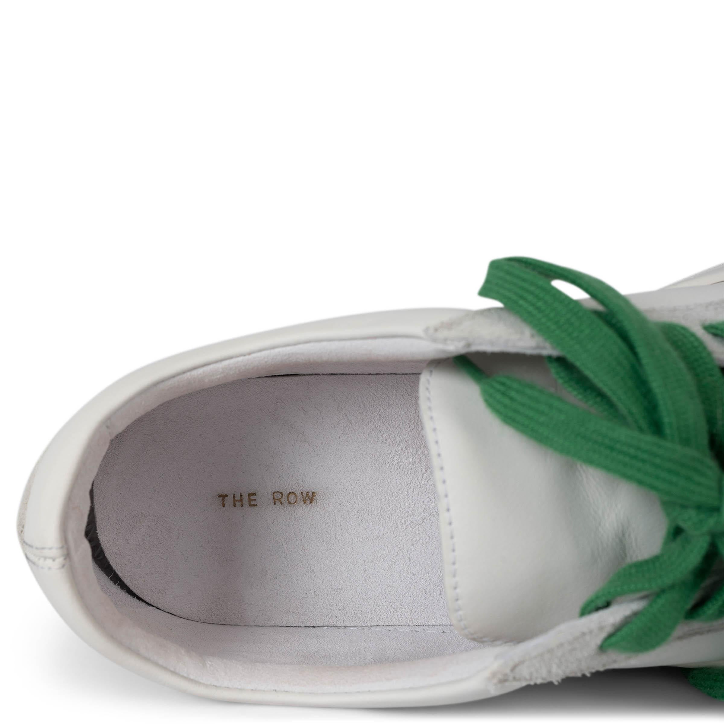 THE ROW white & green suede & leather MARLEY Sneakers Shoes 38.5 fit 38 1