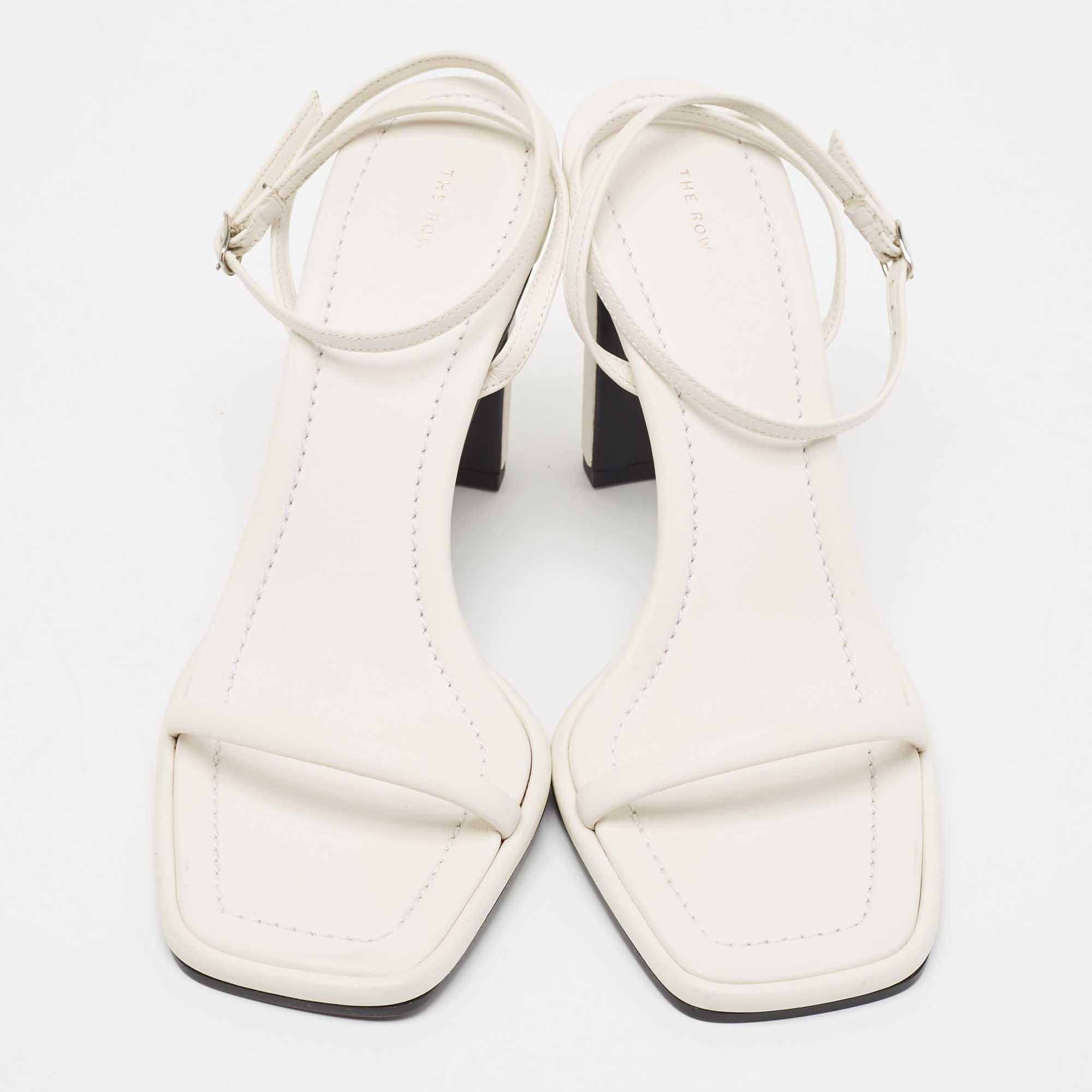 Women's The Row White Leather Ankle Strap Sandals Size 38 For Sale