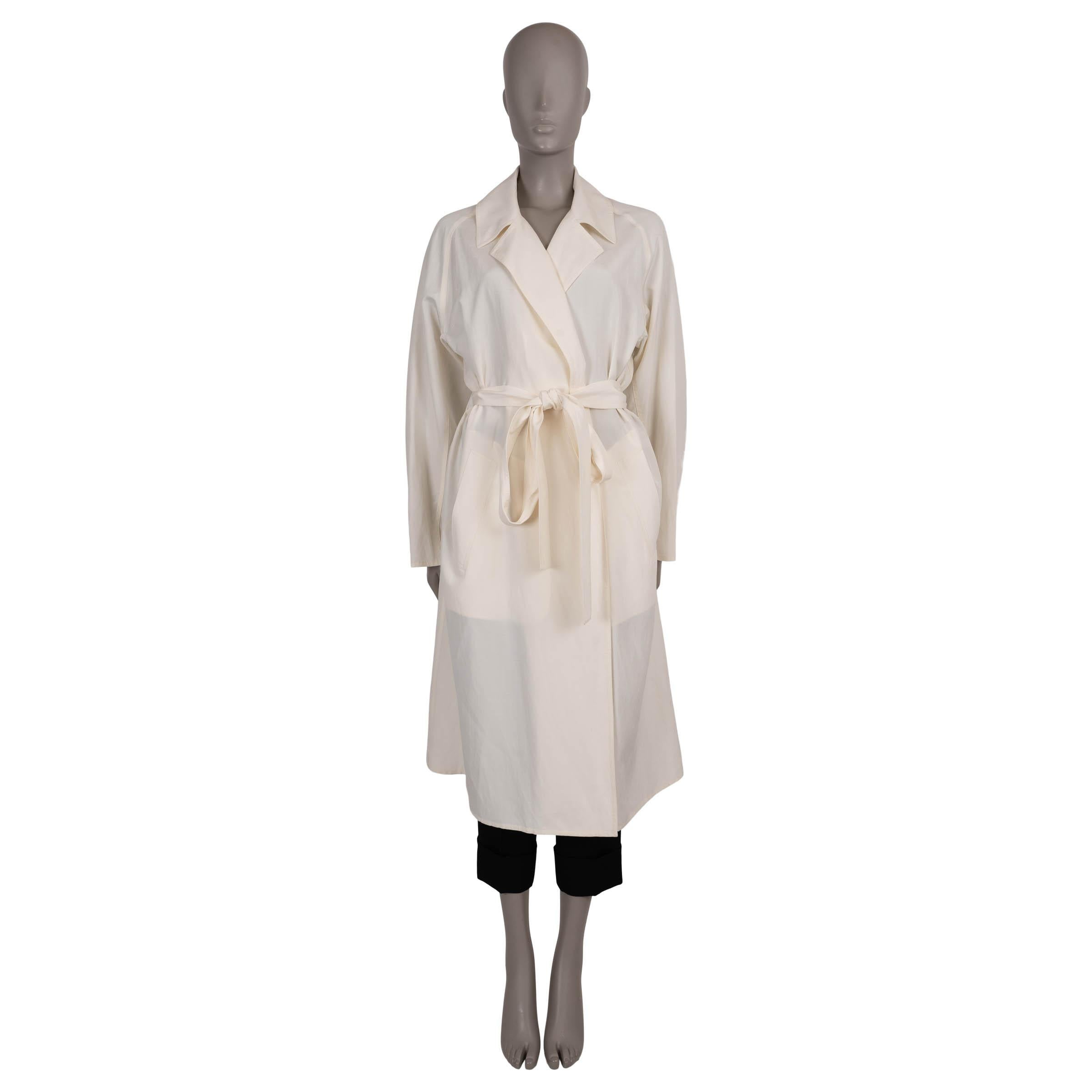 De las mujeres THE ROW white silk & linen 2023 OVERSIZED WRAP TRENCH Coat Jacket XS - S en venta