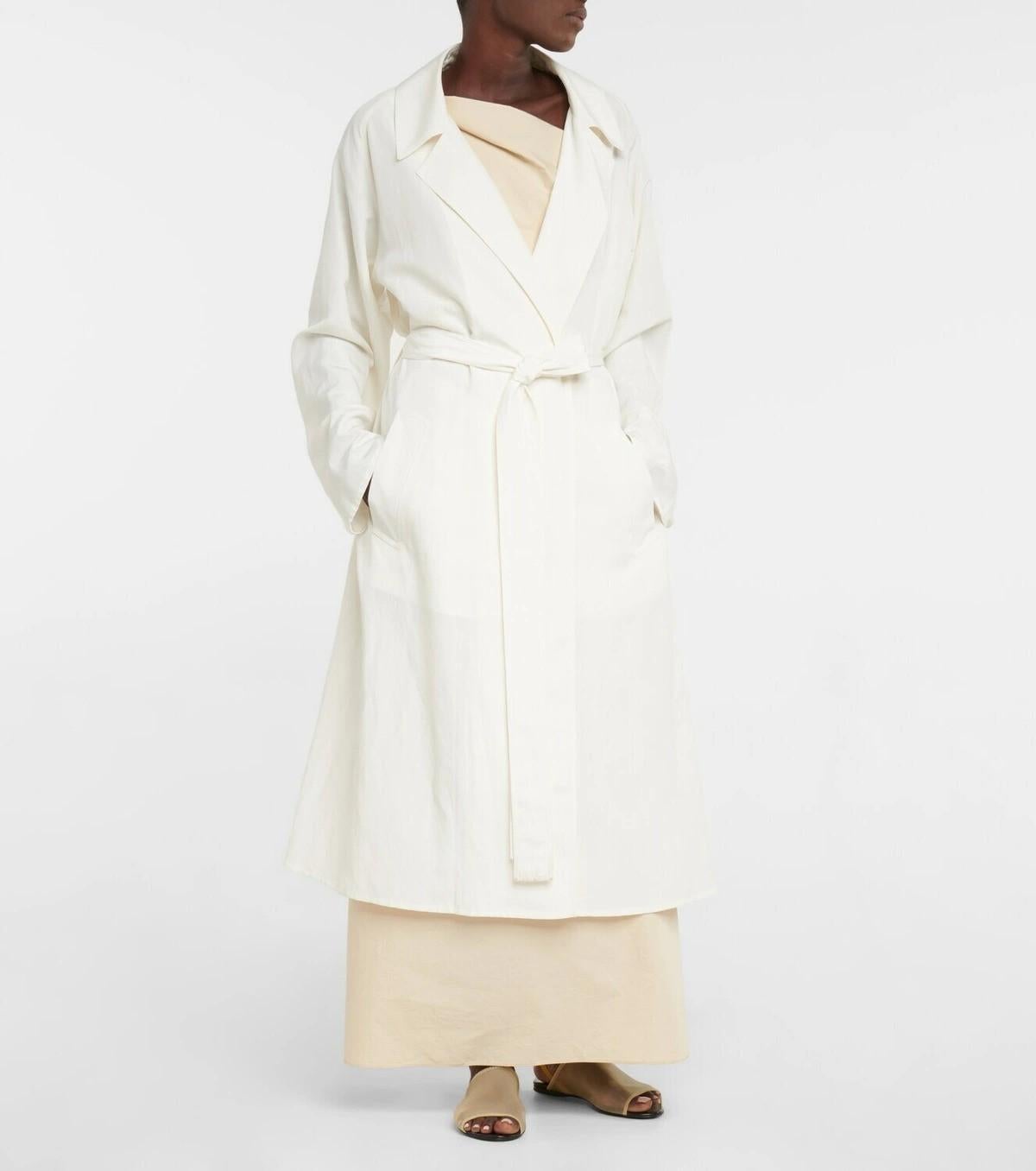 THE ROW white silk & linen 2023 OVERSIZED WRAP TRENCH Coat Jacket XS - S en venta 3