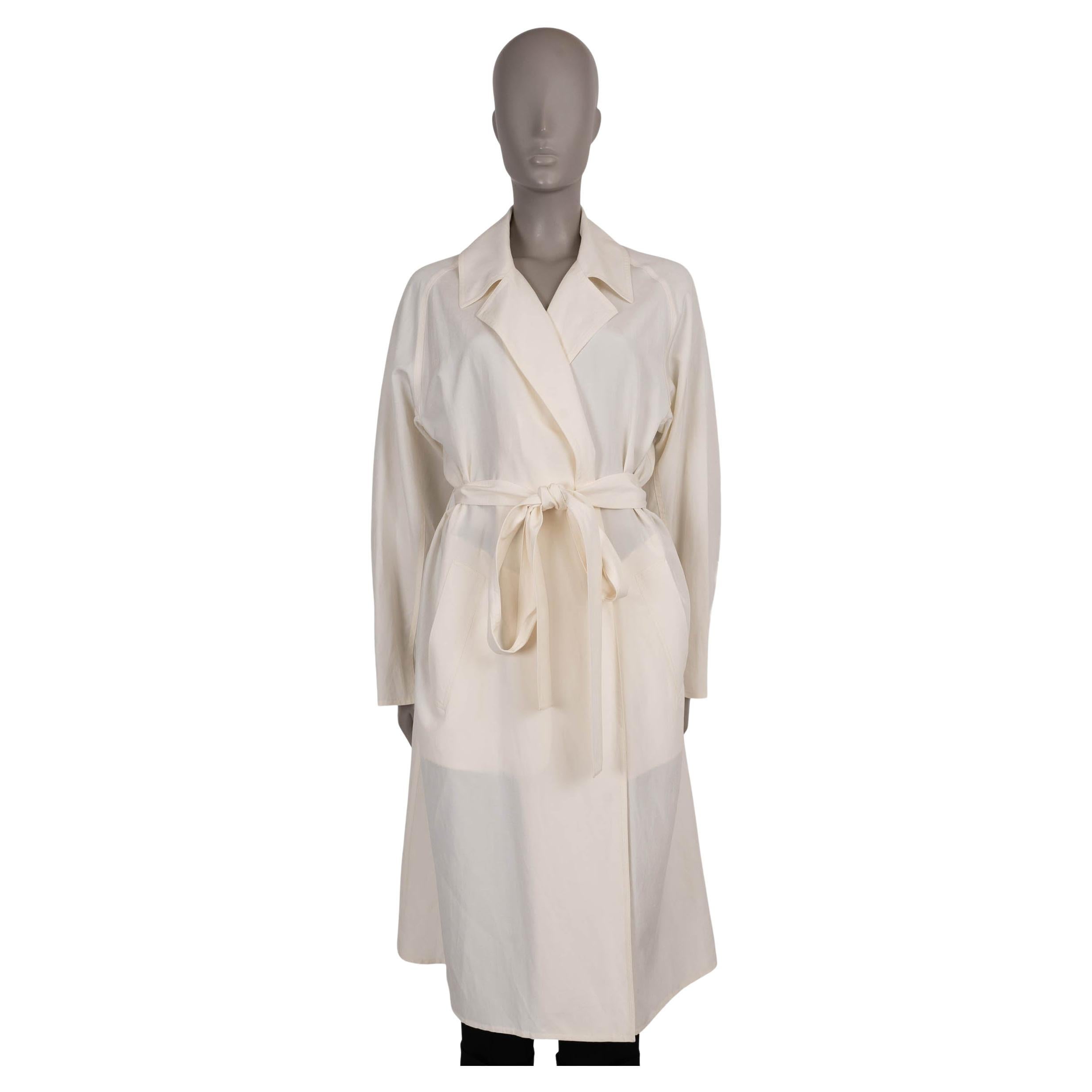THE ROW white silk & linen 2023 OVERSIZED WRAP TRENCH Coat Jacket XS - S en venta