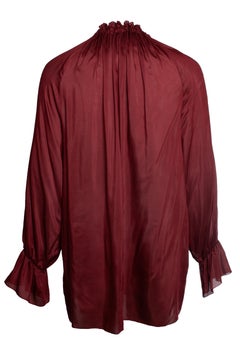 The Row, Wine red blouse with bow and ruffle neck