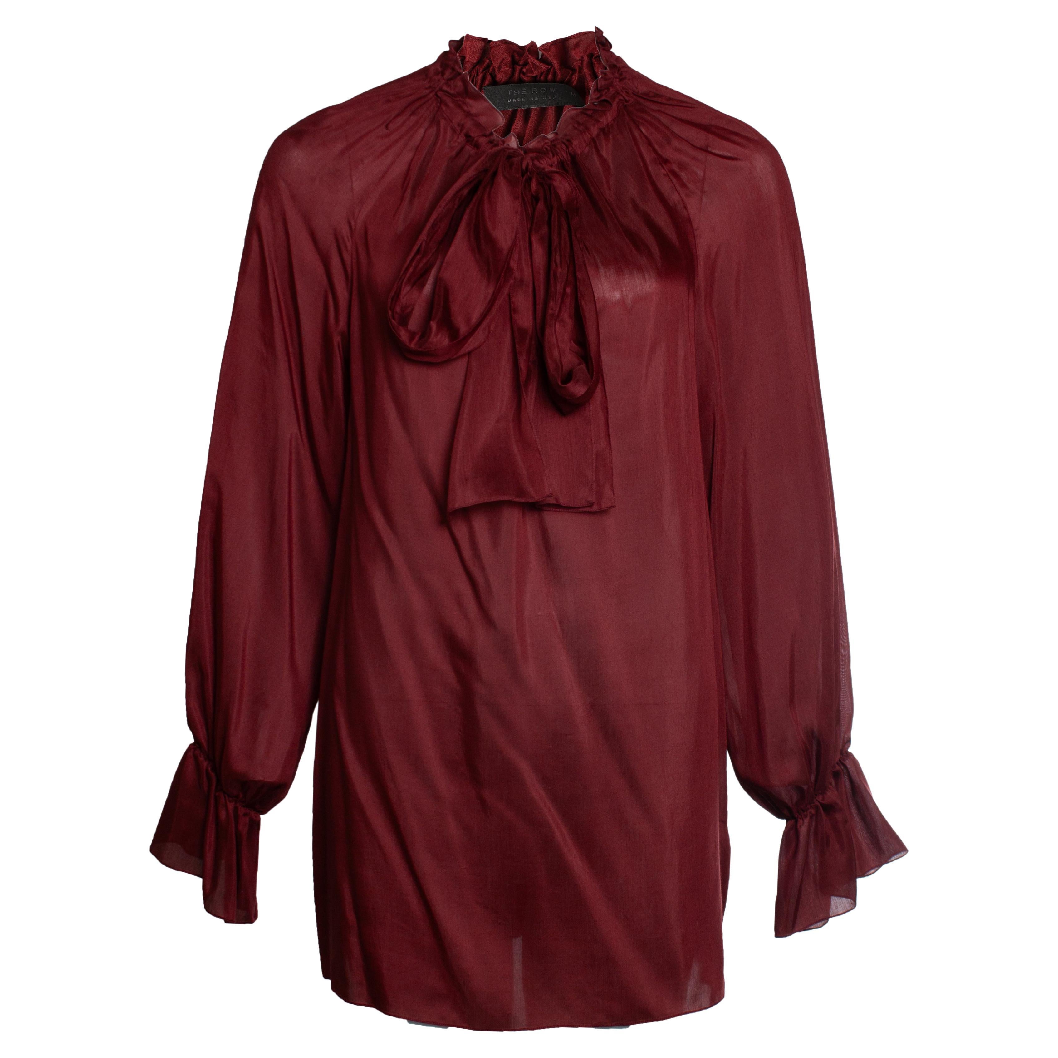 The Row, Wine red blouse with bow and ruffle neck
