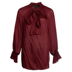 The Row, Wine red blouse with bow and ruffle neck