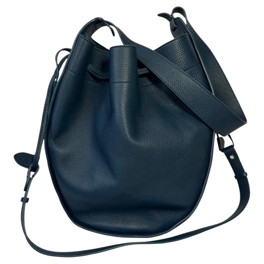 The Row XL Drawstring Hobo Shoulder Bag Marine Blue Pebbled Leather Bucket Bag