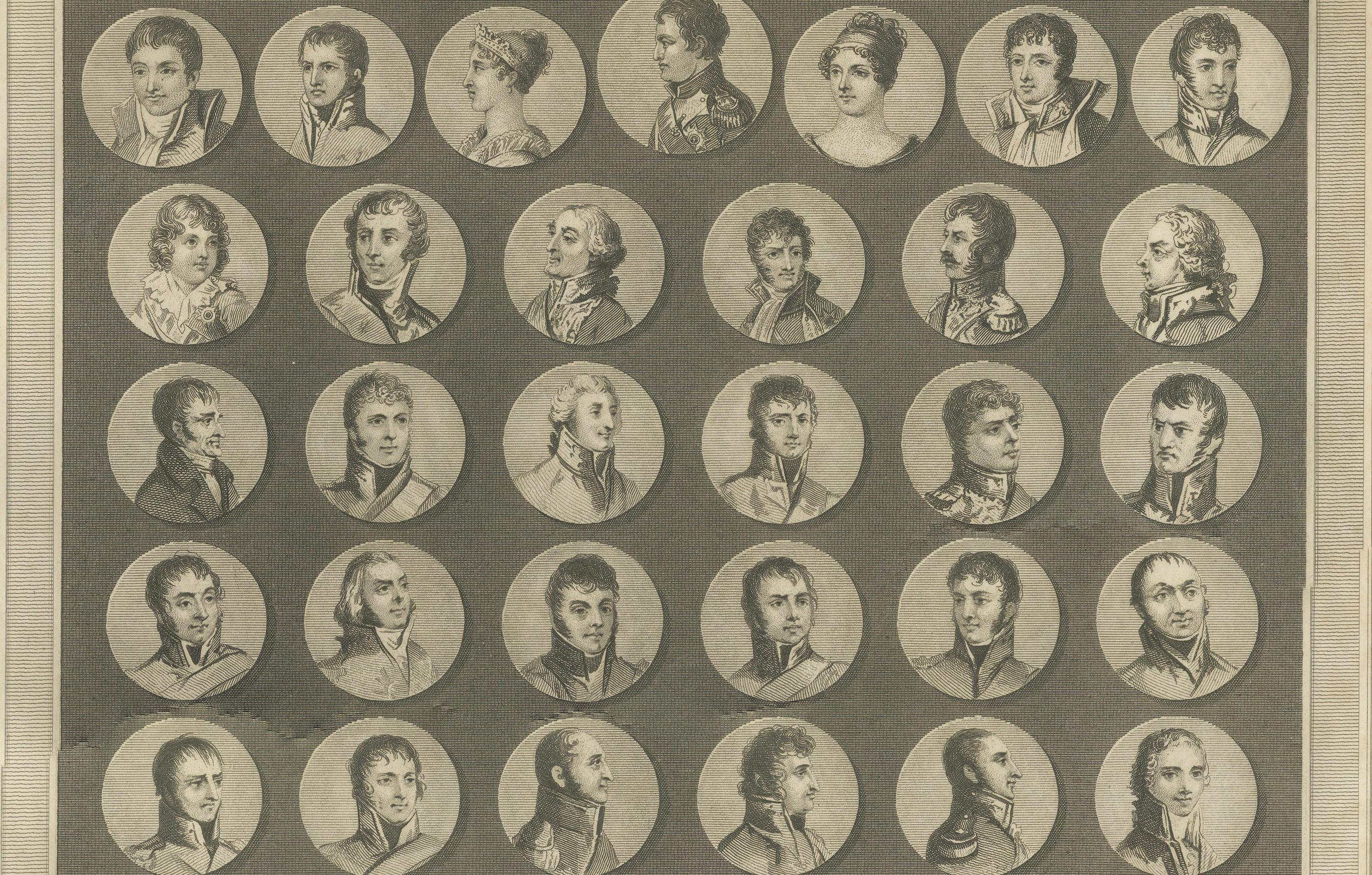 La famiglia reale di Francia, la famiglia Bonaparte e i generali francesi, 1815 In condizioni buone in vendita a Langweer, NL