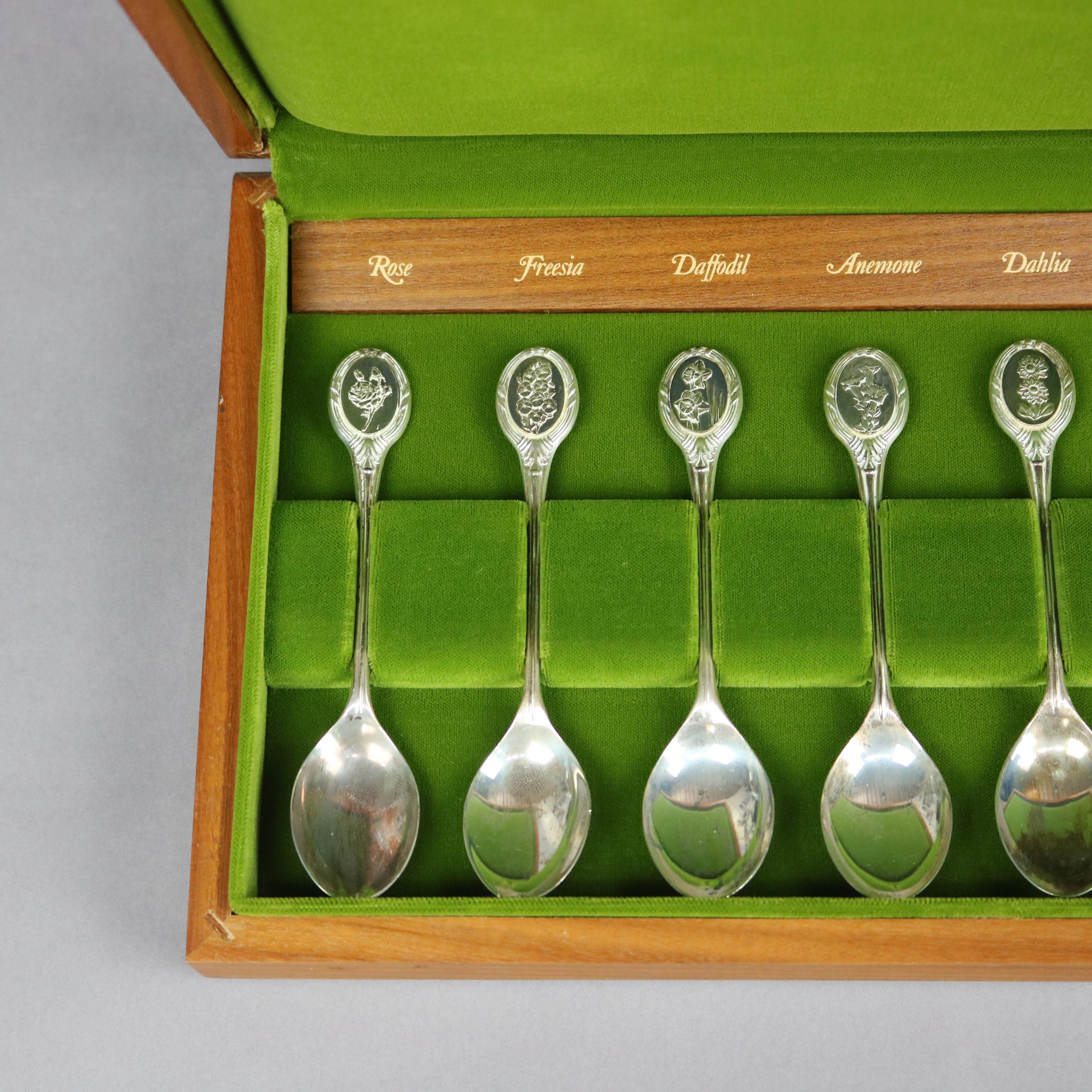 20th Century The Royal Horticultural Society Collection of English Flowers Sterling Spoons