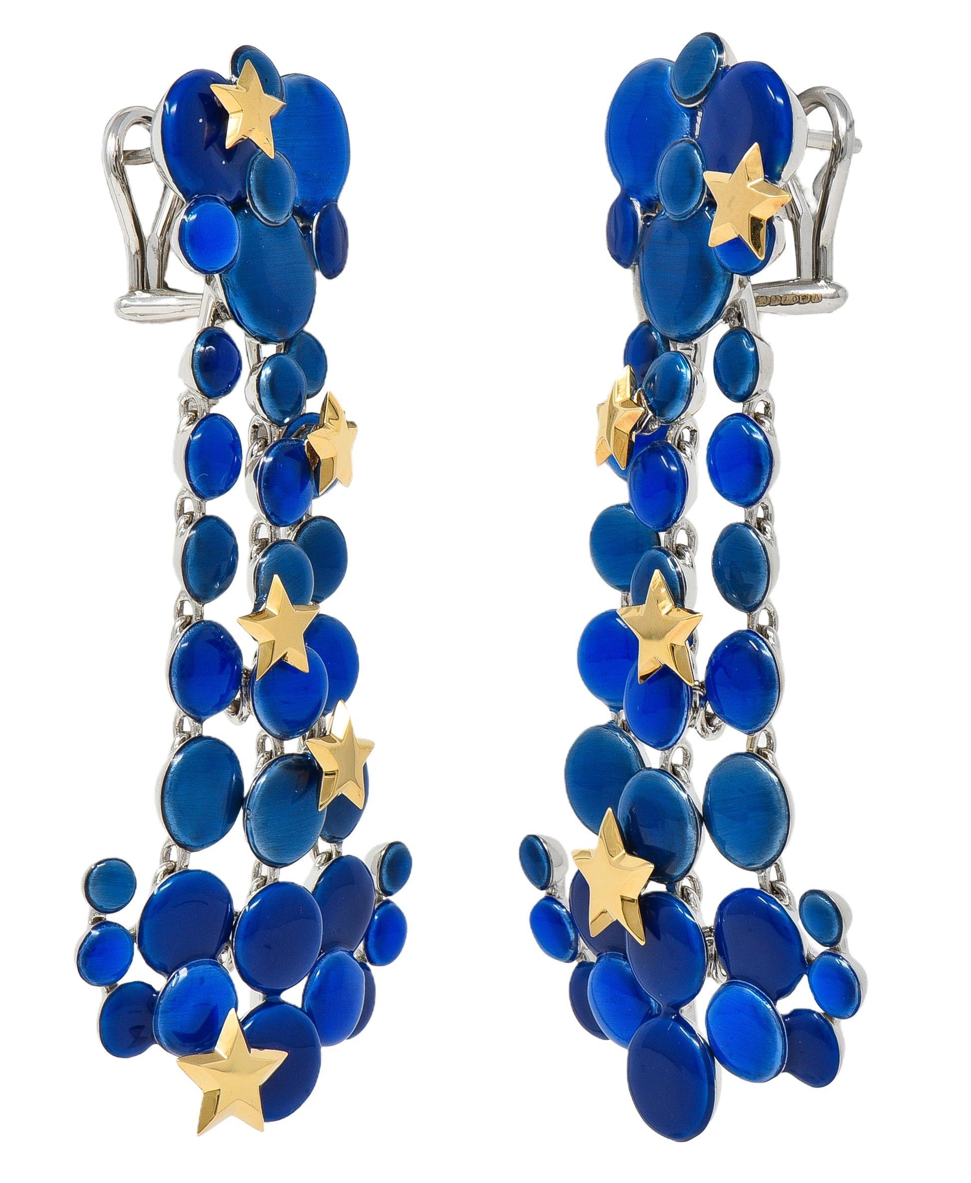 The Royal Mint Enamel 18K White Gold Orrery Night Sky Drop Earrings For Sale 3