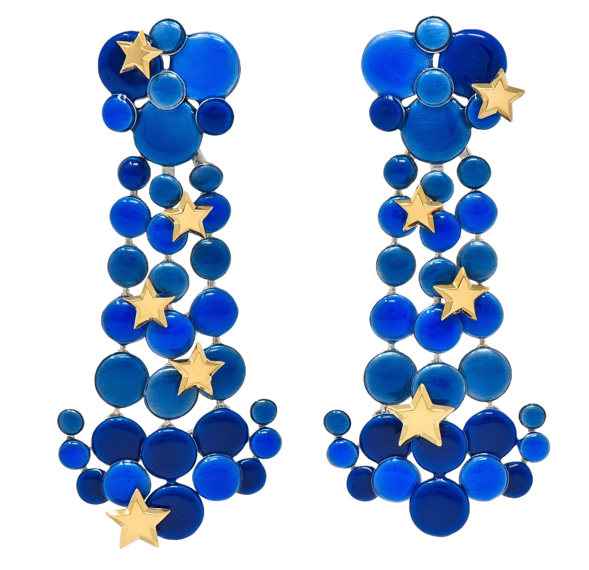 The Royal Mint Enamel 18K White Gold Orrery Night Sky Drop Earrings For Sale
