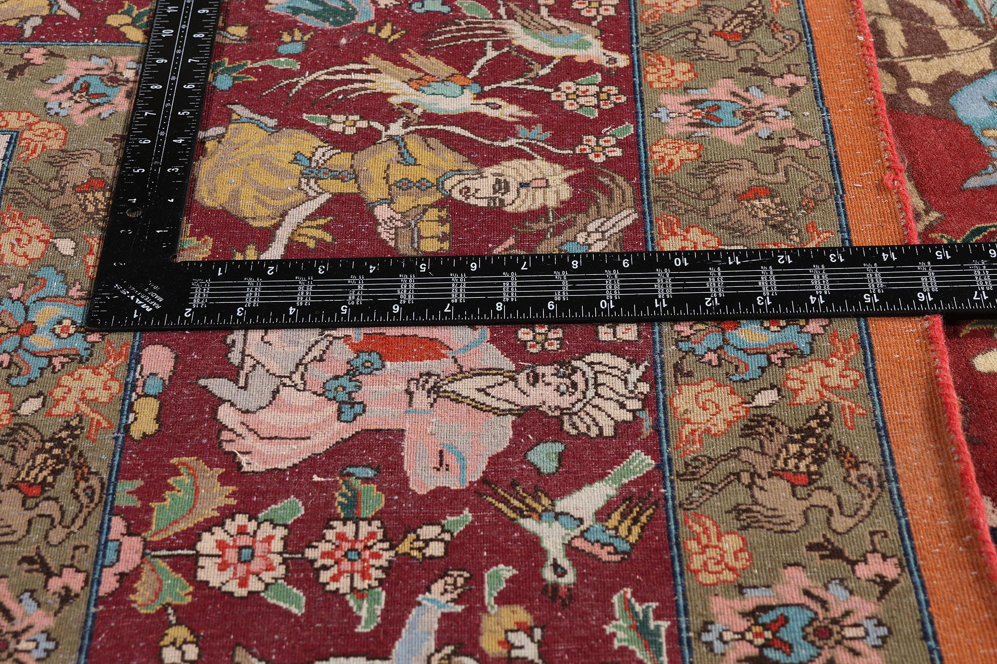 The Royal Pursuit: Rare Signed Vintage Javan Persian Tabriz of Courtly Elegance For Sale 3