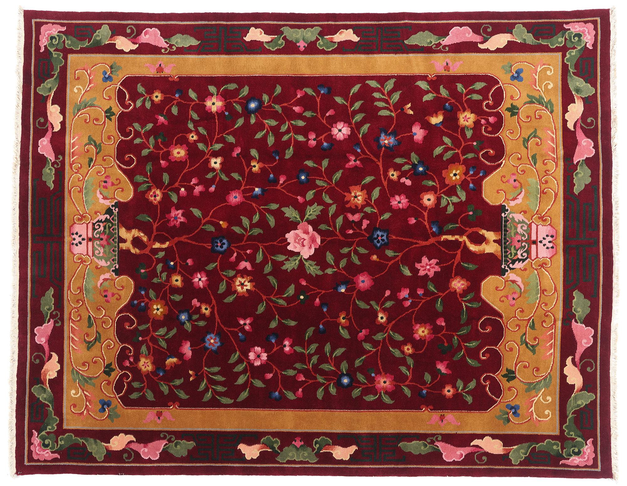 Le jardin de rubis : Tapis chinois Vintage Art of Deco Tree of Life d'une Elegance impériale en vente 3