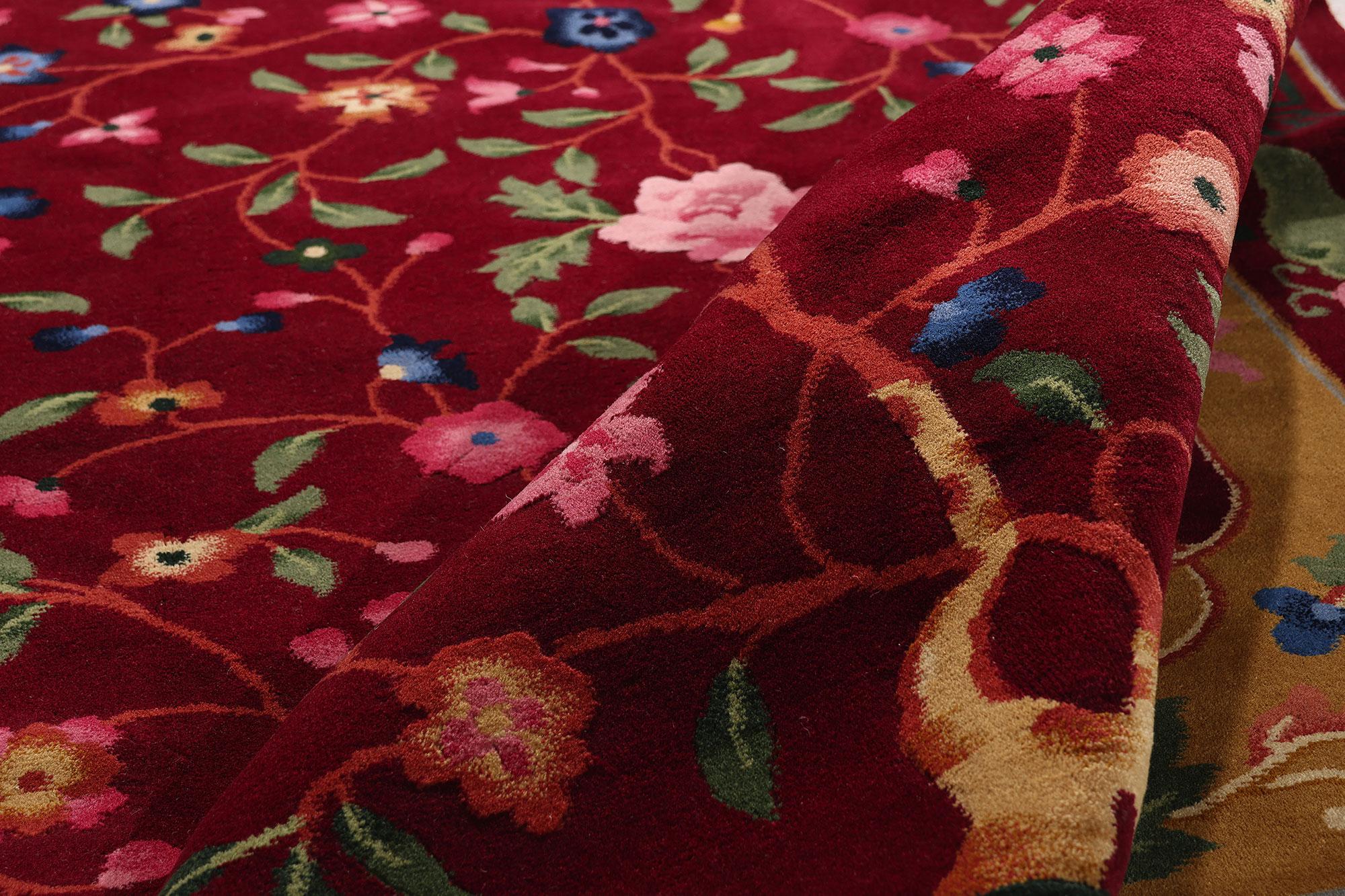 Chinois Le jardin de rubis : Tapis chinois Vintage Art of Deco Tree of Life d'une Elegance impériale en vente