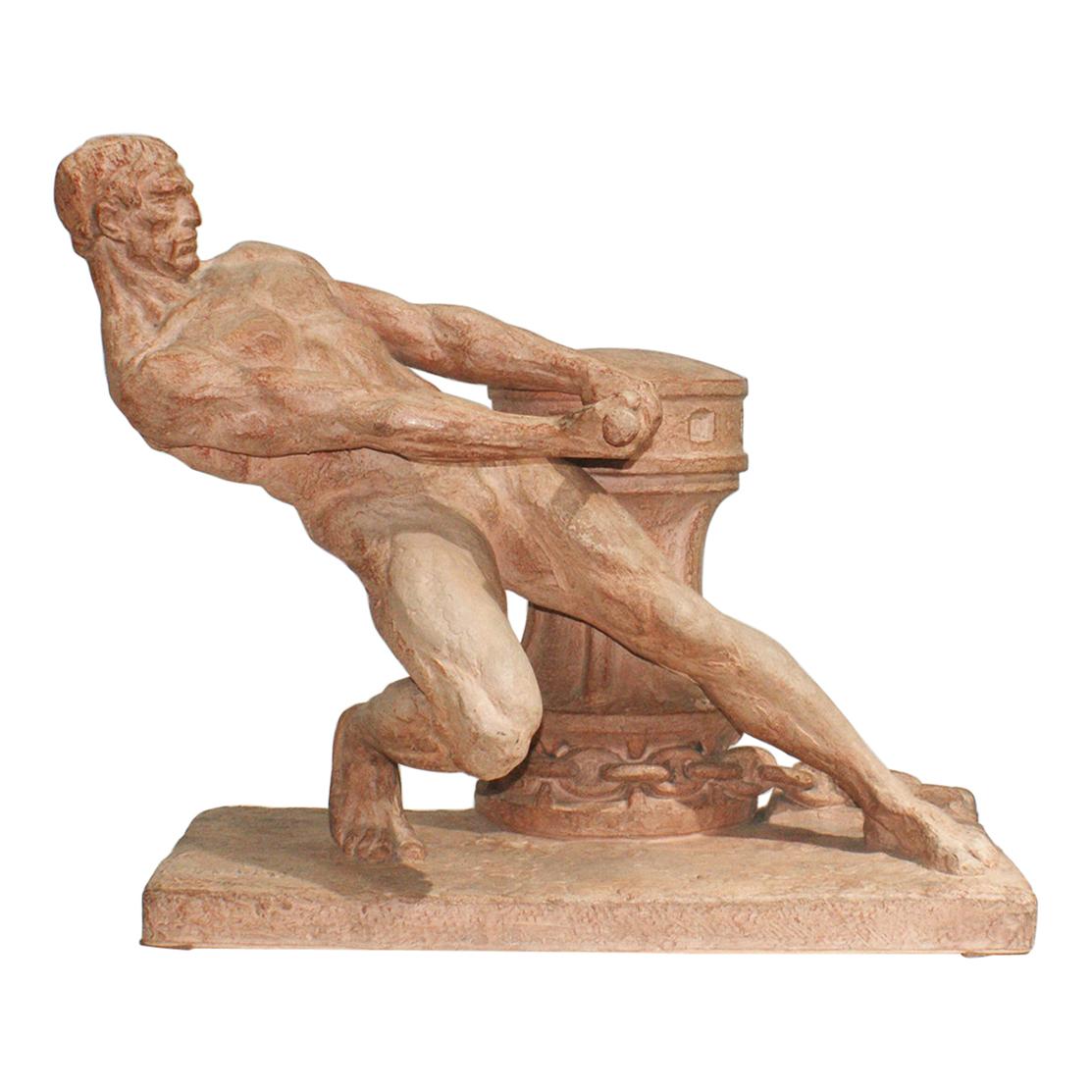 “The Rudder” French Terracotta Sculpture Signed by Henri Bargas