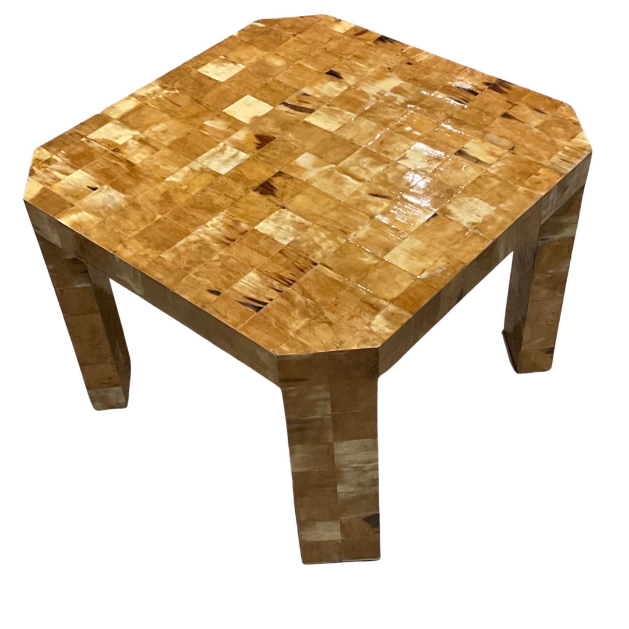 Octagonal Tessellated Horn Side Table
Beautiful Tan, Sand, & Light Brown Tones
This Table was created in Colombia for The Rudolph Collection
The Rudolph Collection was formed by Muriel Rudolph in the late 1960's
A Custom, Hand-Made Furniture &