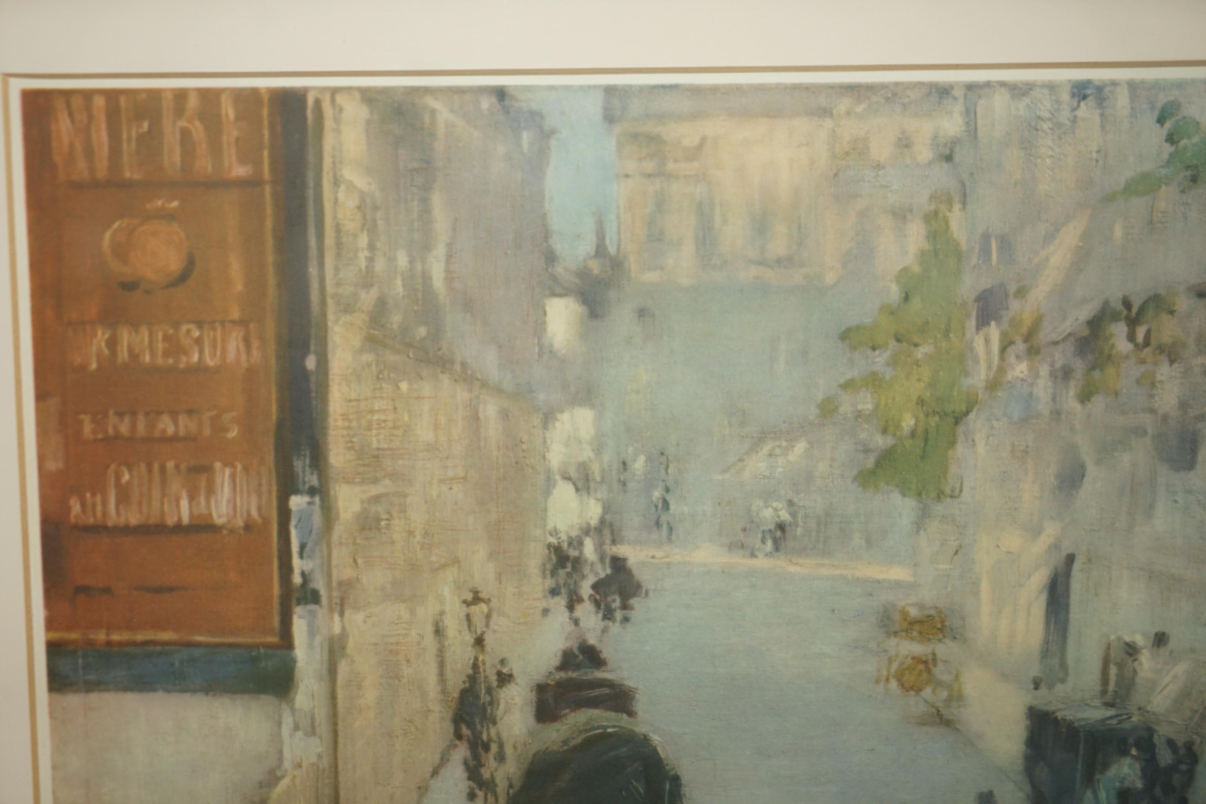 Paper Rue Mosnier with Pavers Edouard Manet Print in Gallery Stamped Frame For Sale