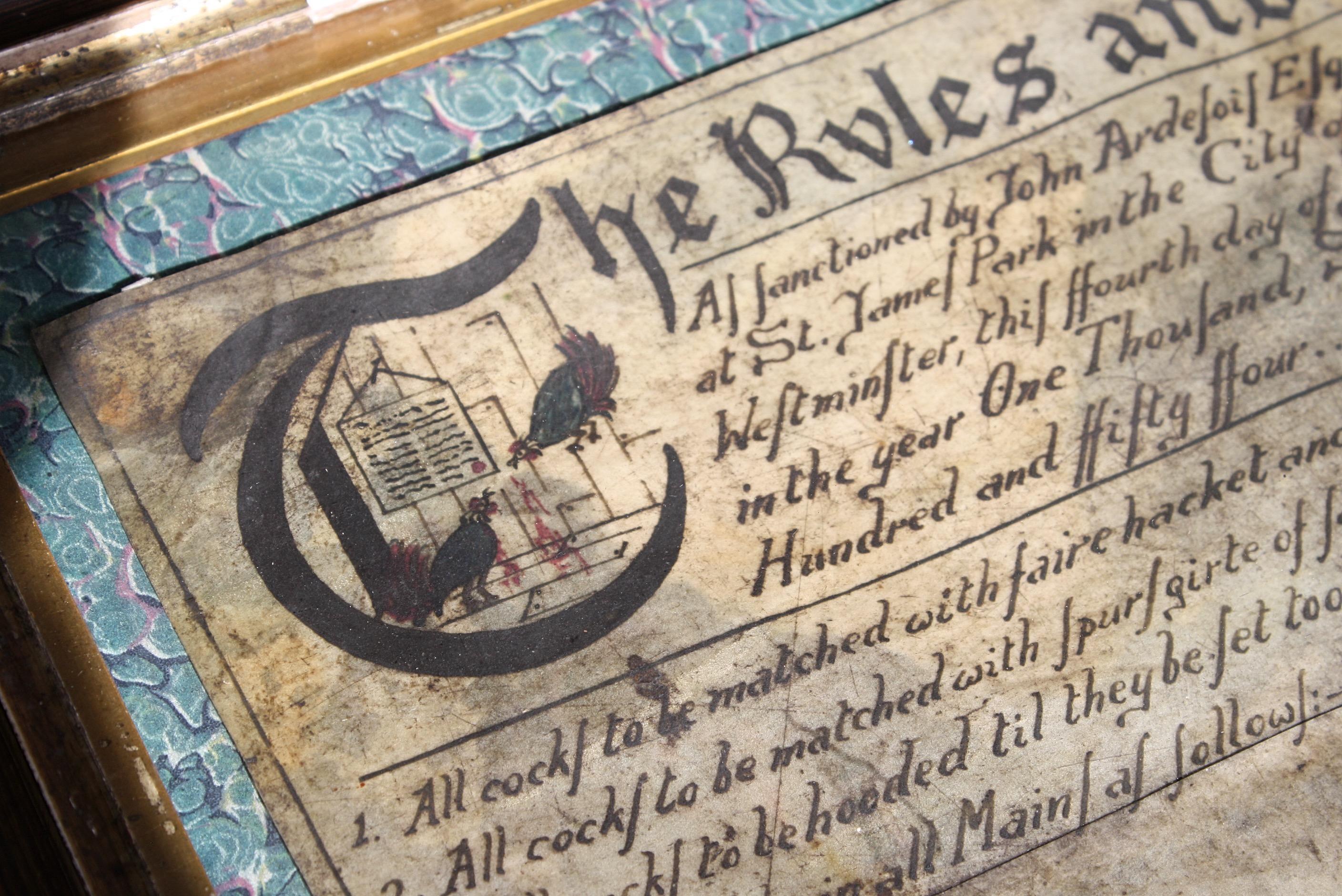 The Rules & Order of Cockfighting On Parchment With Seal Dated 1757 Curio  In Good Condition For Sale In Lowestoft, GB