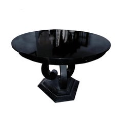 The "S" Round Table by Vicente Wolf, Hand-Crafted in Black Lacquered Oak