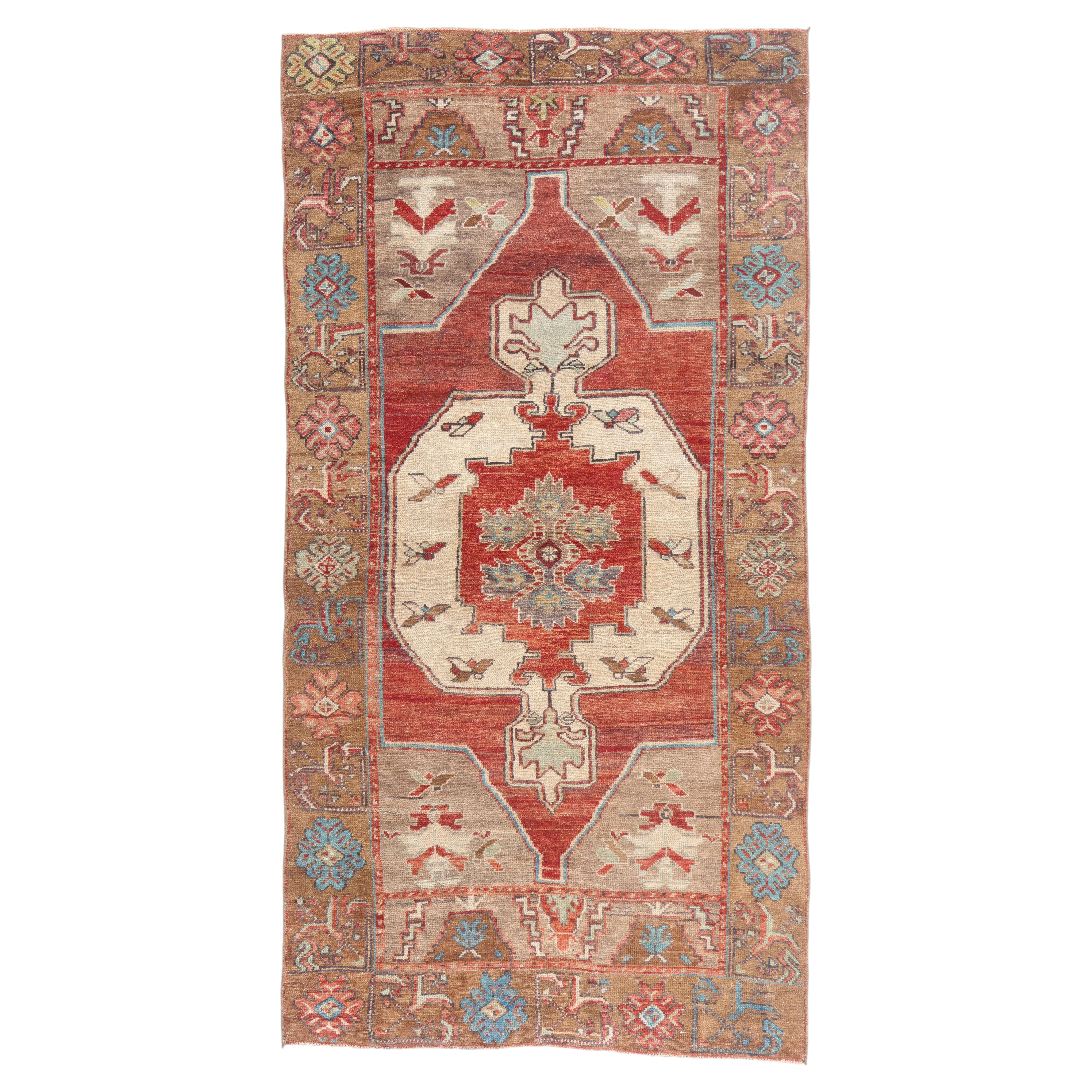 The Sacred Axis: A Vintage Turkish Oushak Masterpiece of Ancestral Harmony For Sale