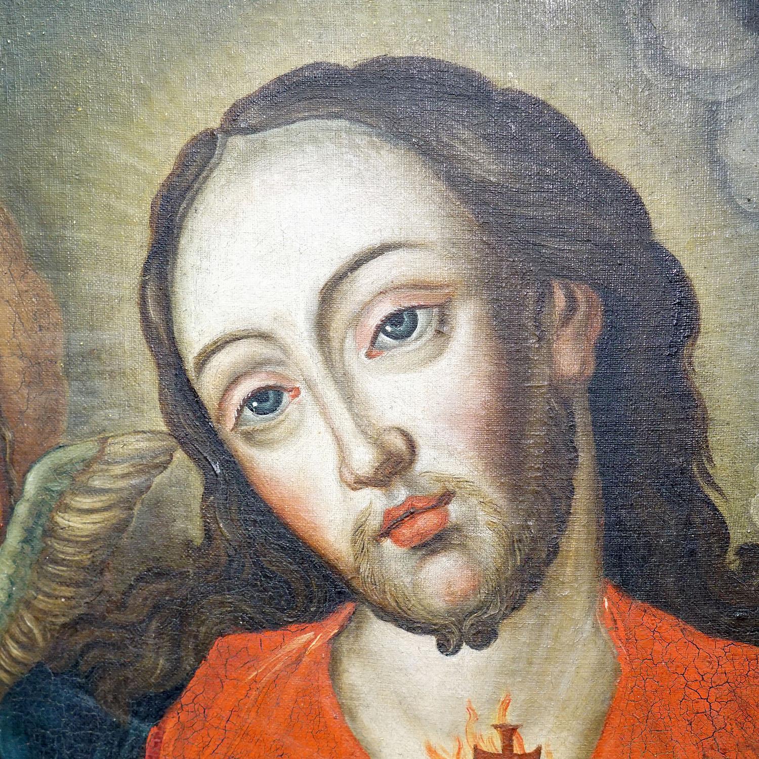 Baroque The Sacred Heart of Jesus, Oil Painting on Canvas 18th century For Sale