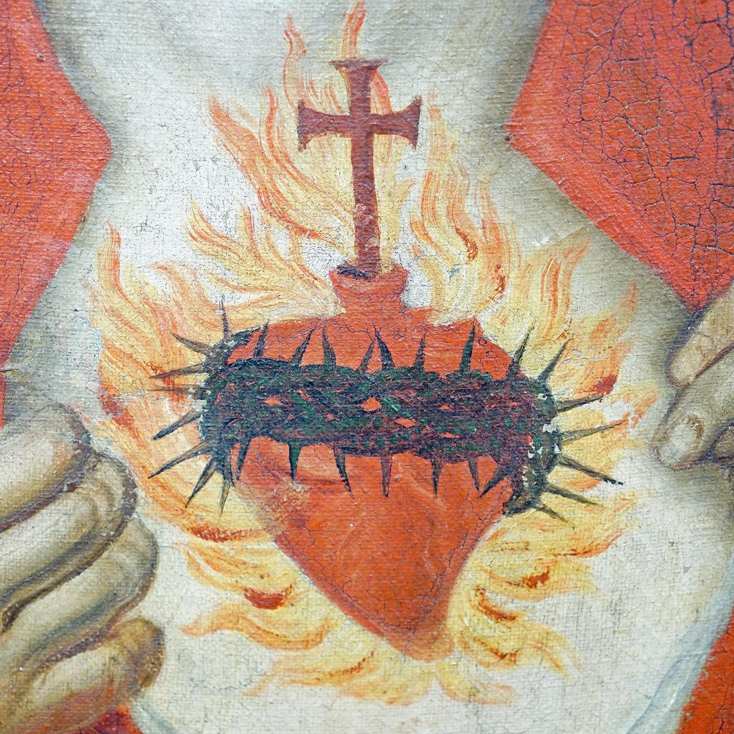 The Sacred Heart of Jesus, Oil Painting on Canvas 18th century In Good Condition For Sale In Berghuelen, DE