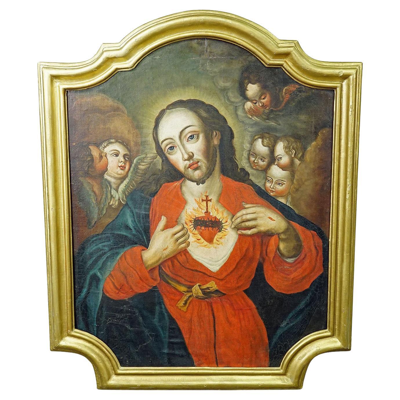 Das Heilige Herz Jesu, Ölgemälde auf Leinwand 18. Jahrhundert im Angebot