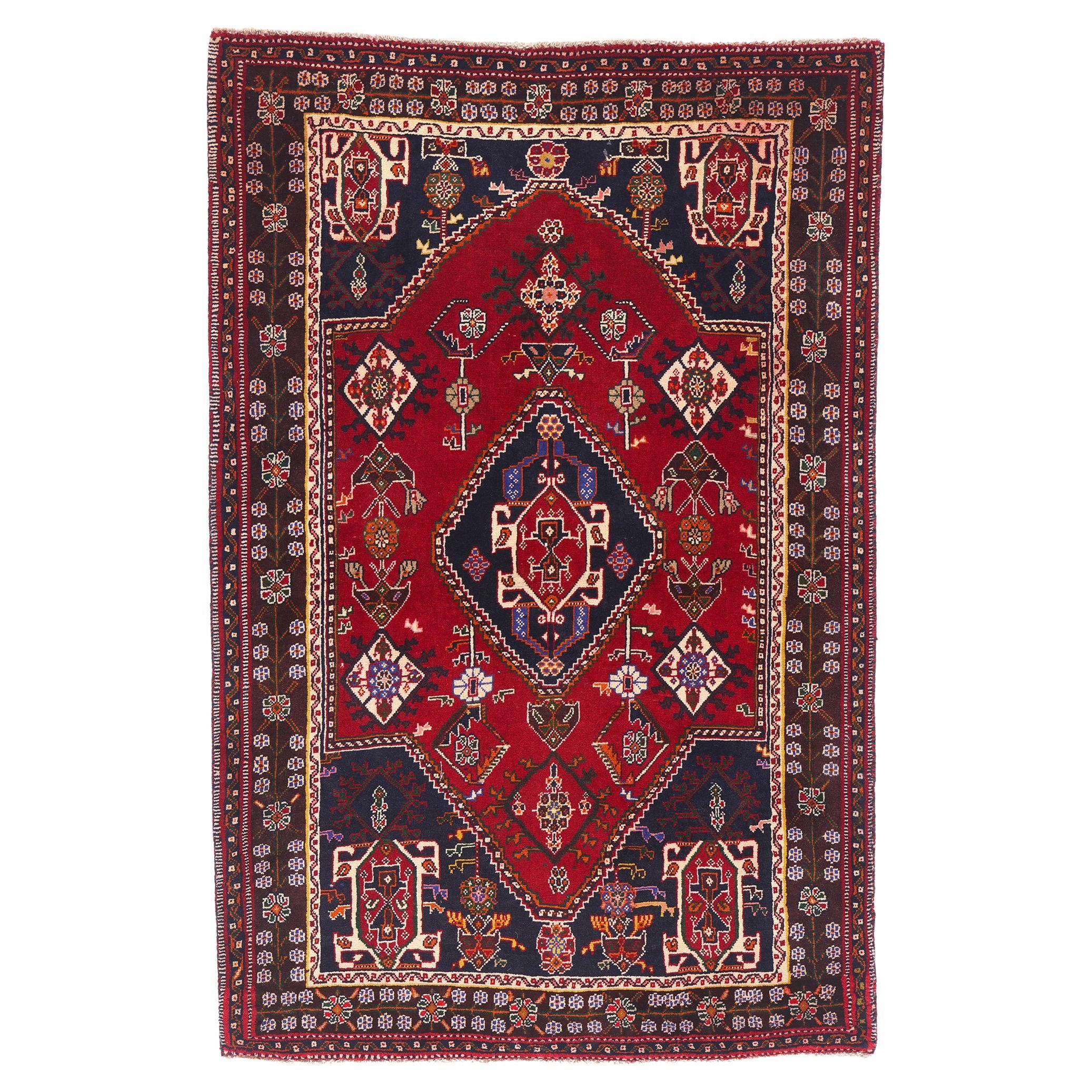 The Sacred Scarabs: A Vintage Persian Qashqai Masterpiece of Tribal Mystique For Sale