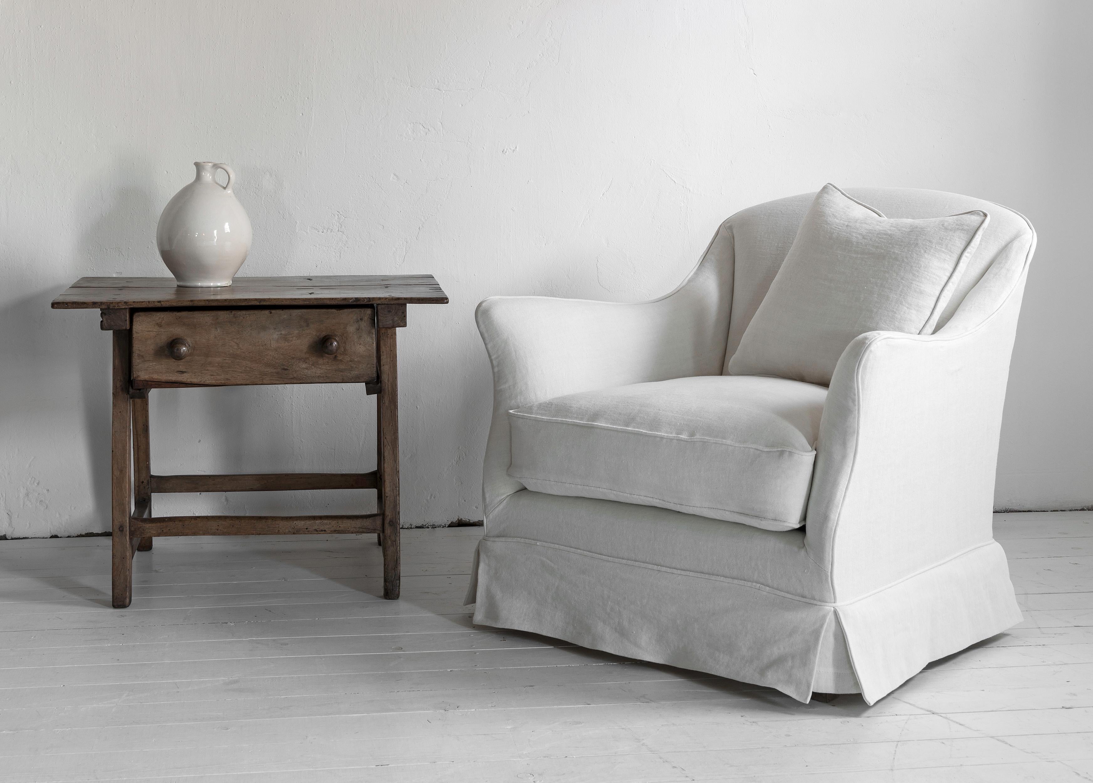 The Salon, Custom Made Belgian Linen Armchair For Sale 2