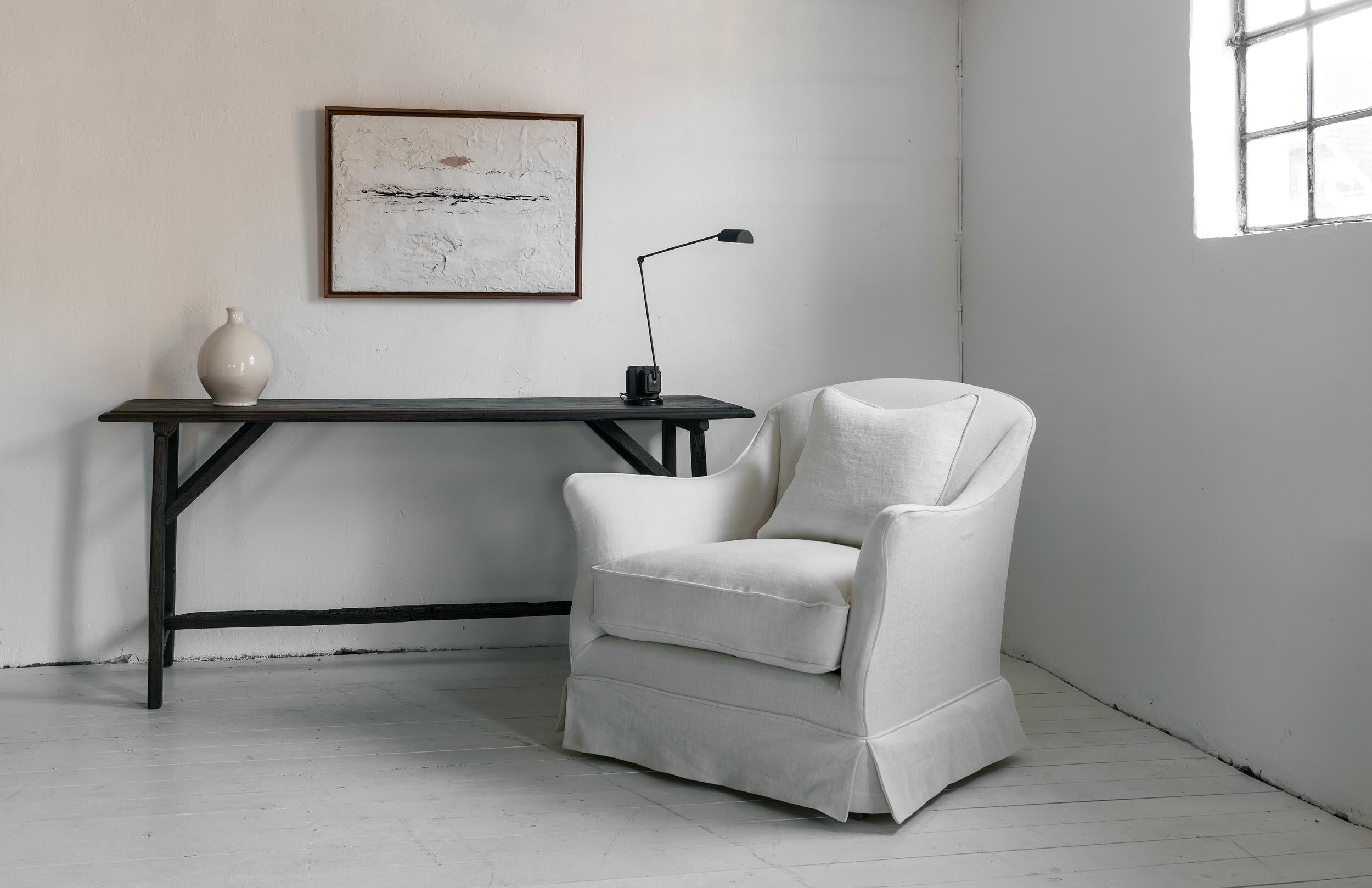 white linen armchair