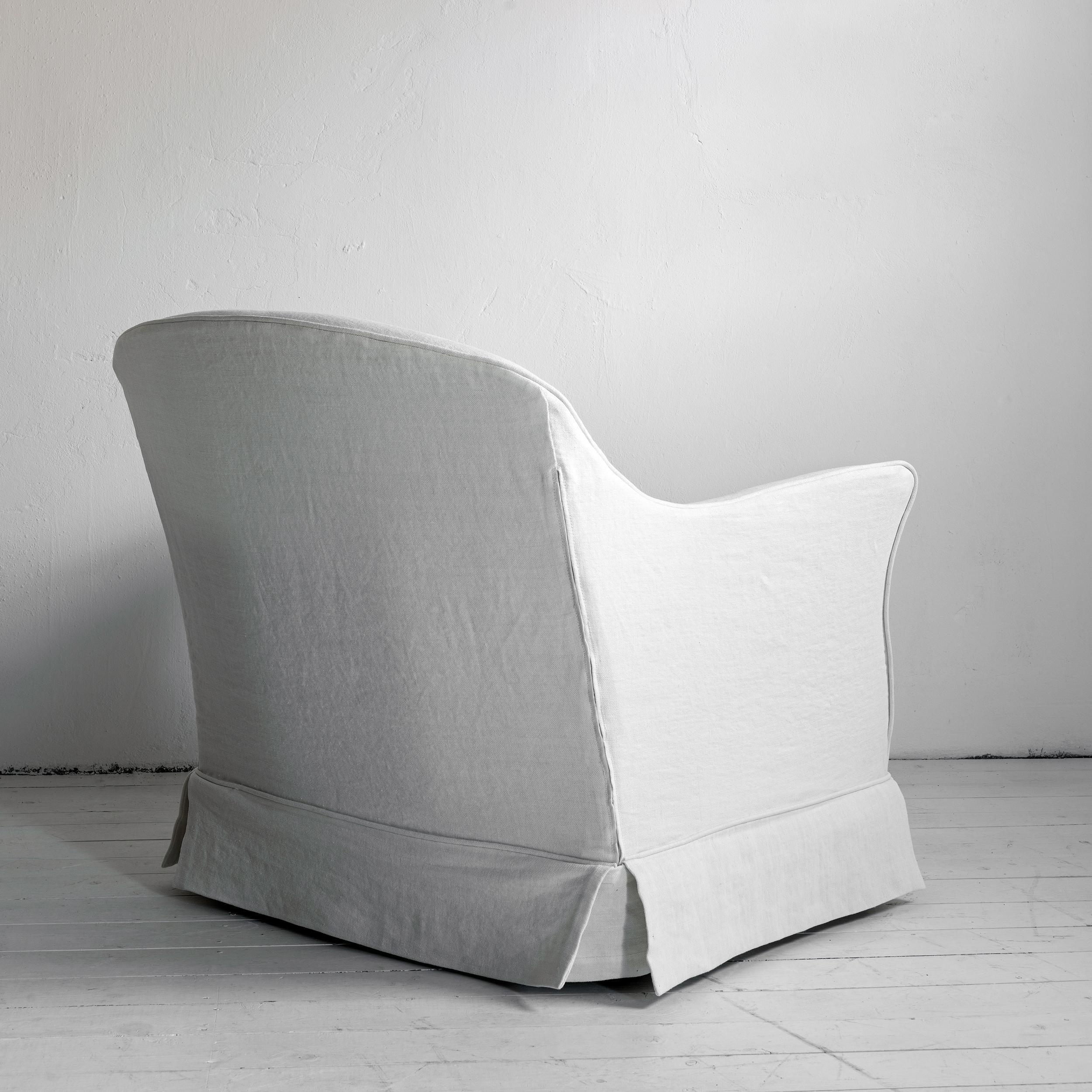 Modern The Salon, Custom Made Belgian Linen Armchair For Sale